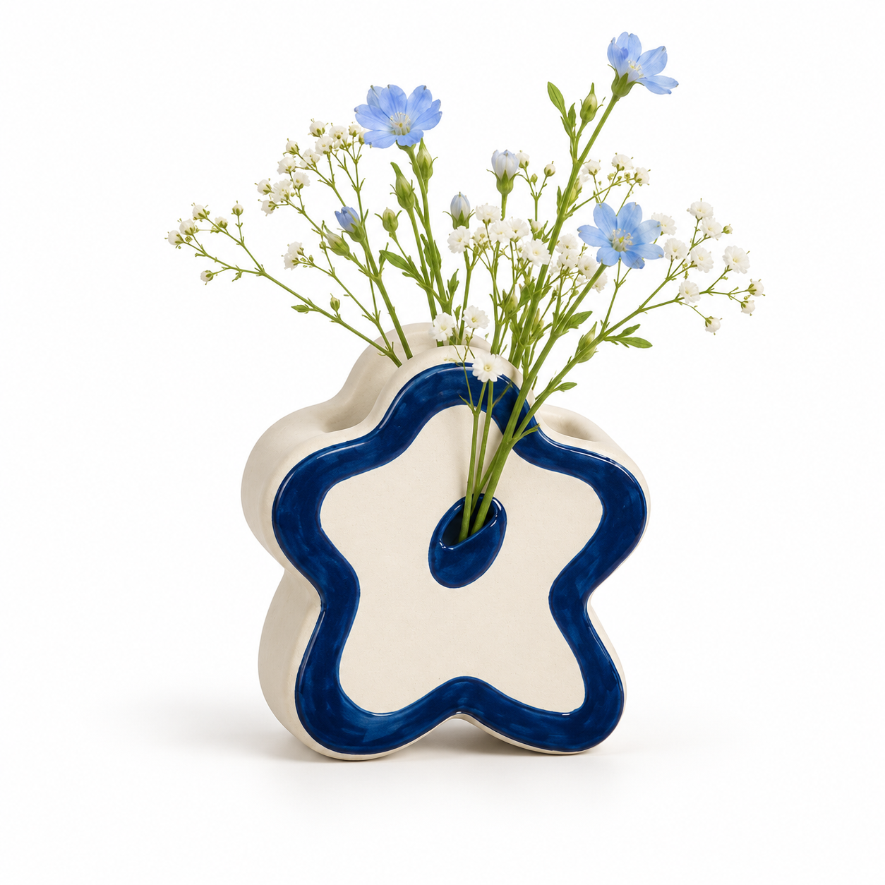 Cream & Cobalt Star-Form Ceramic Floral Vessel