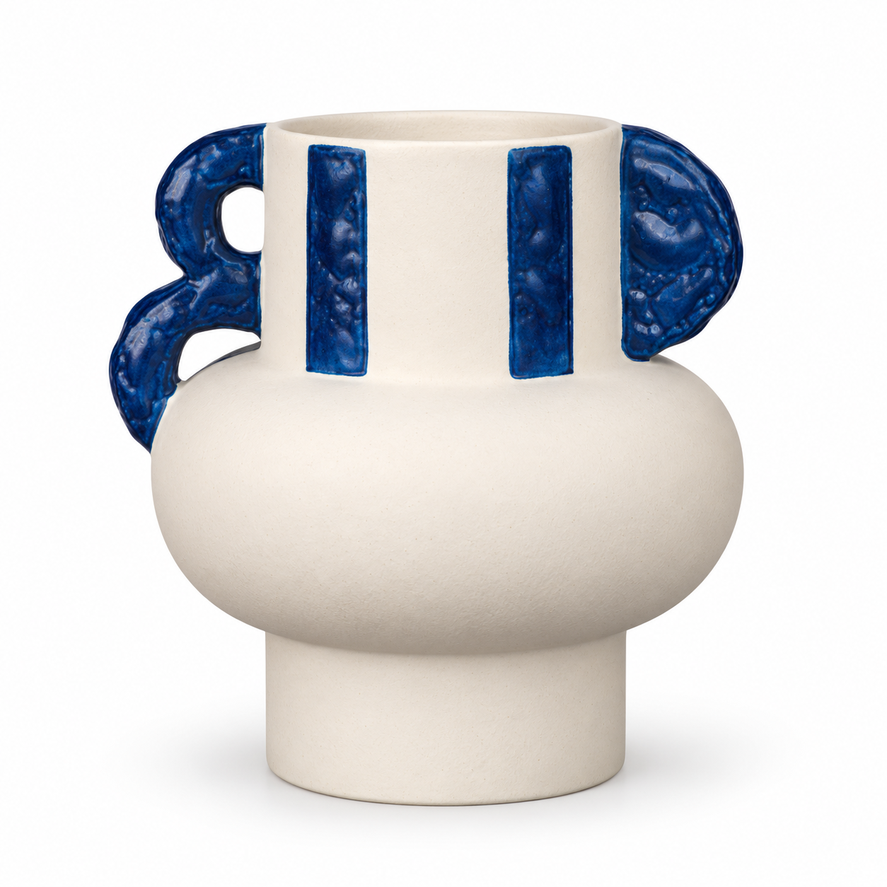 Cream & Cobalt Double-Loop Ceramic Floral Vessel