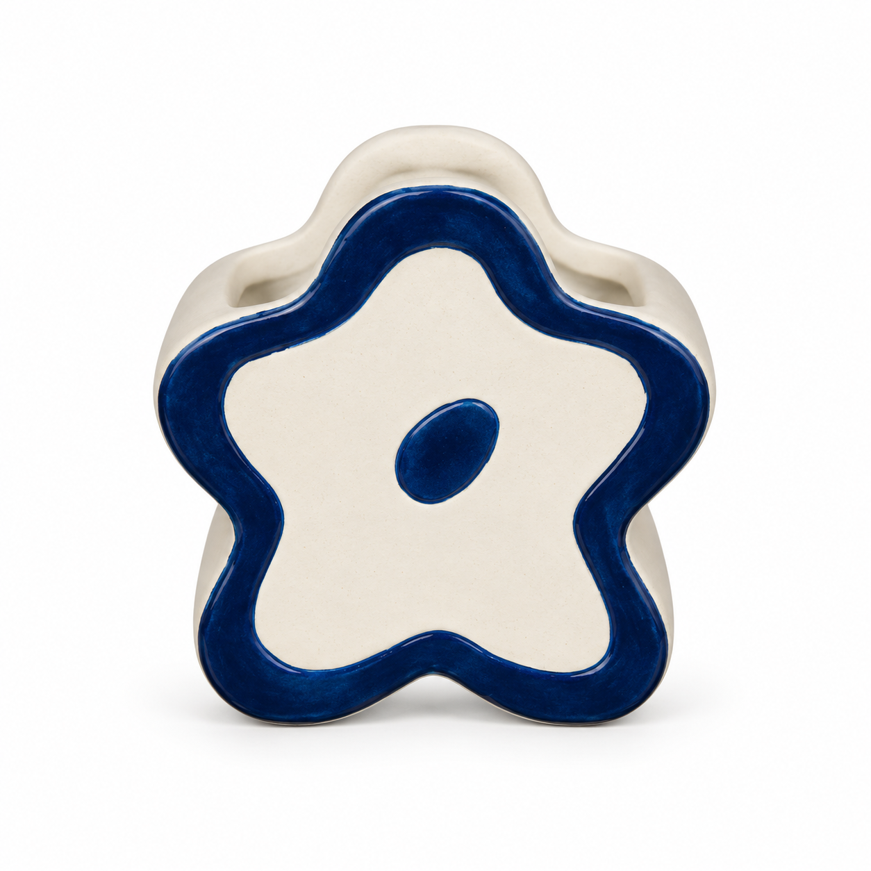 Cream & Cobalt Star-Form Ceramic Floral Vessel