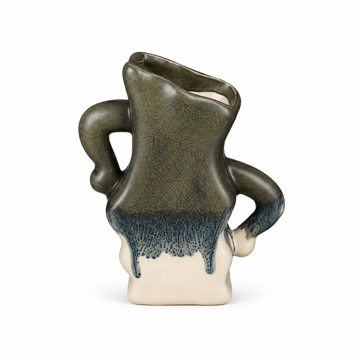 ATW-S252342-B sculptural wave charcoal drip stoneware floral vessel front view on white background