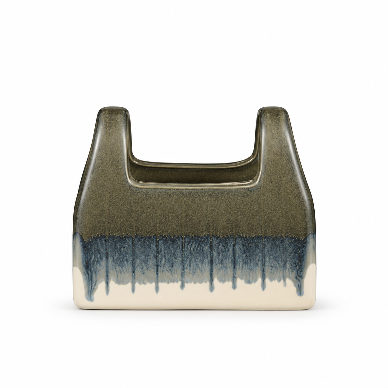 ATW-S252344-B charcoal drip basket-form stoneware floral vessel front view on white background