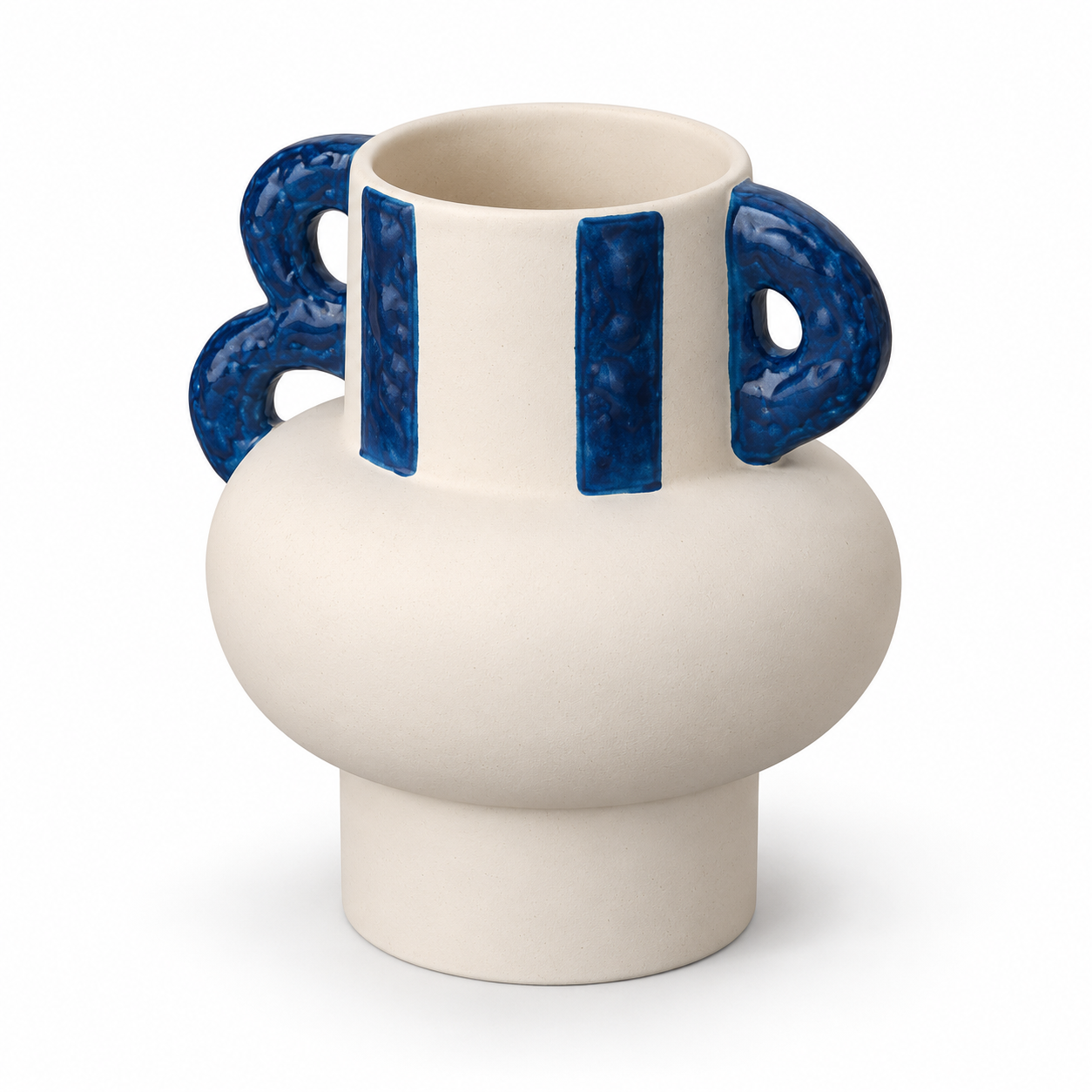 Cream & Cobalt Double-Loop Ceramic Floral Vessel