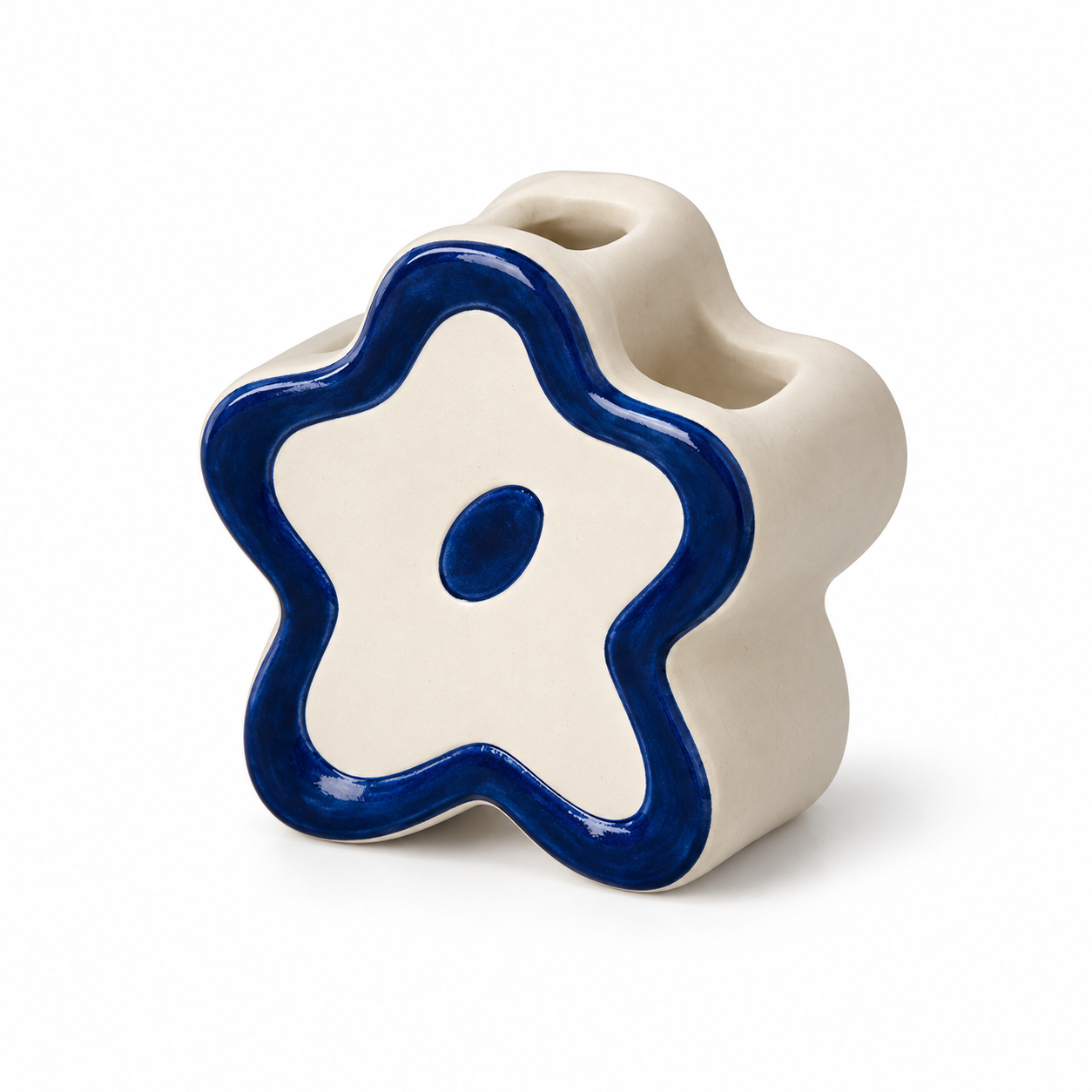 Cream & Cobalt Star-Form Ceramic Floral Vessel