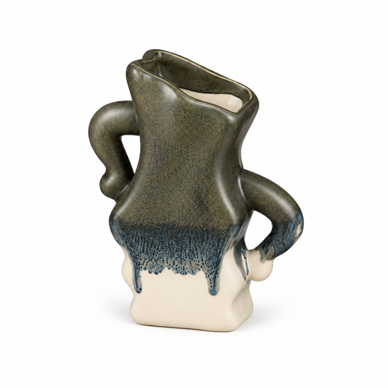 ATW-S252342-B sculptural wave charcoal drip stoneware floral vessel right-front 45-degree view on white background
