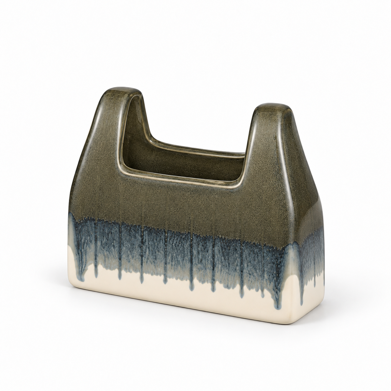 ATW-S252344-B charcoal drip basket-form stoneware floral vessel right-front 45-degree view on white background