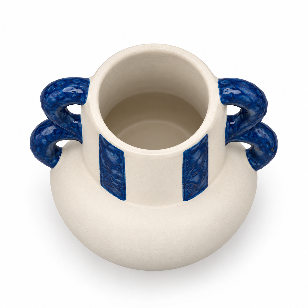 Cream & Cobalt Double-Loop Ceramic Floral Vessel