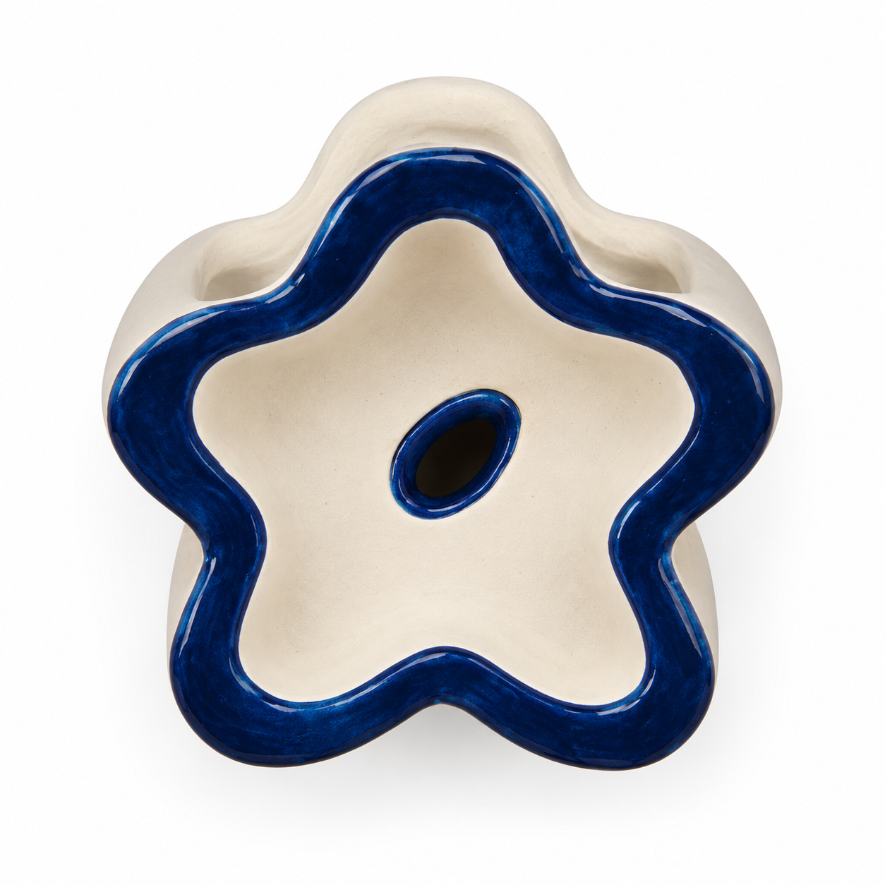 Cream & Cobalt Star-Form Ceramic Floral Vessel