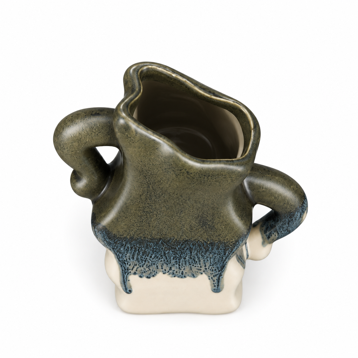 ATW-S252342-B sculptural wave charcoal drip stoneware floral vessel top view showing opening and interior on white background