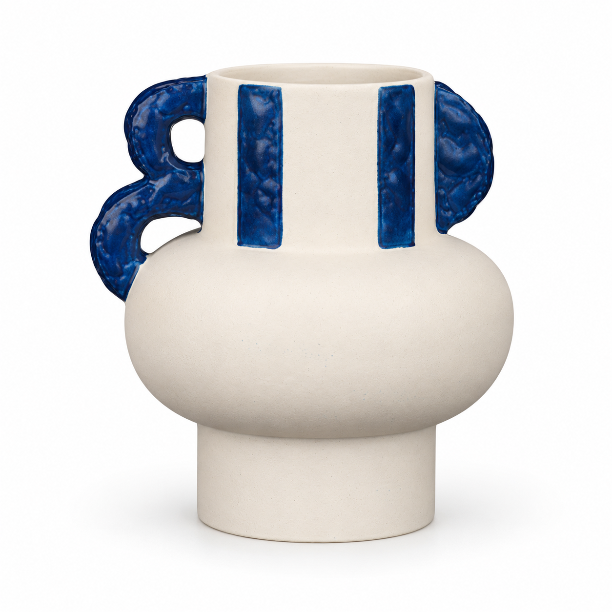 Cream & Cobalt Double-Loop Ceramic Floral Vessel