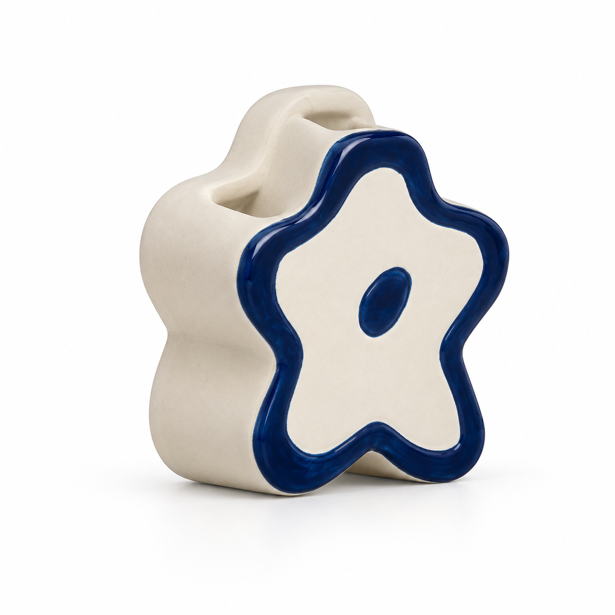 Cream & Cobalt Star-Form Ceramic Floral Vessel