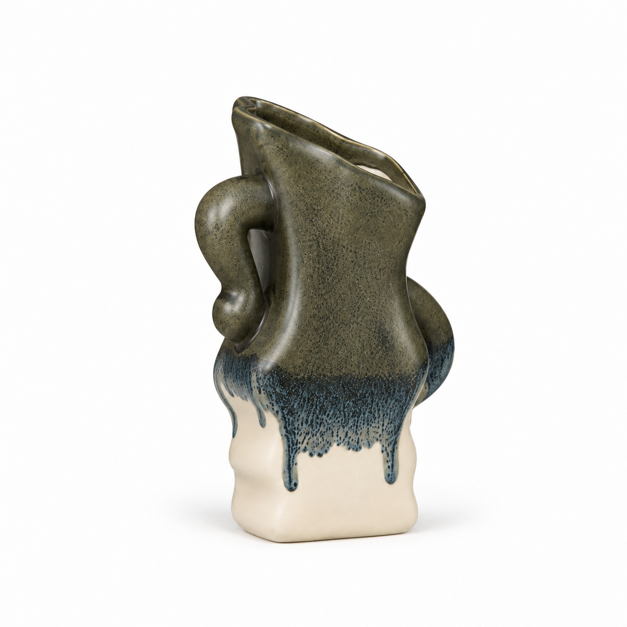 ATW-S252342-B sculptural wave charcoal drip stoneware floral vessel left side view on white background
