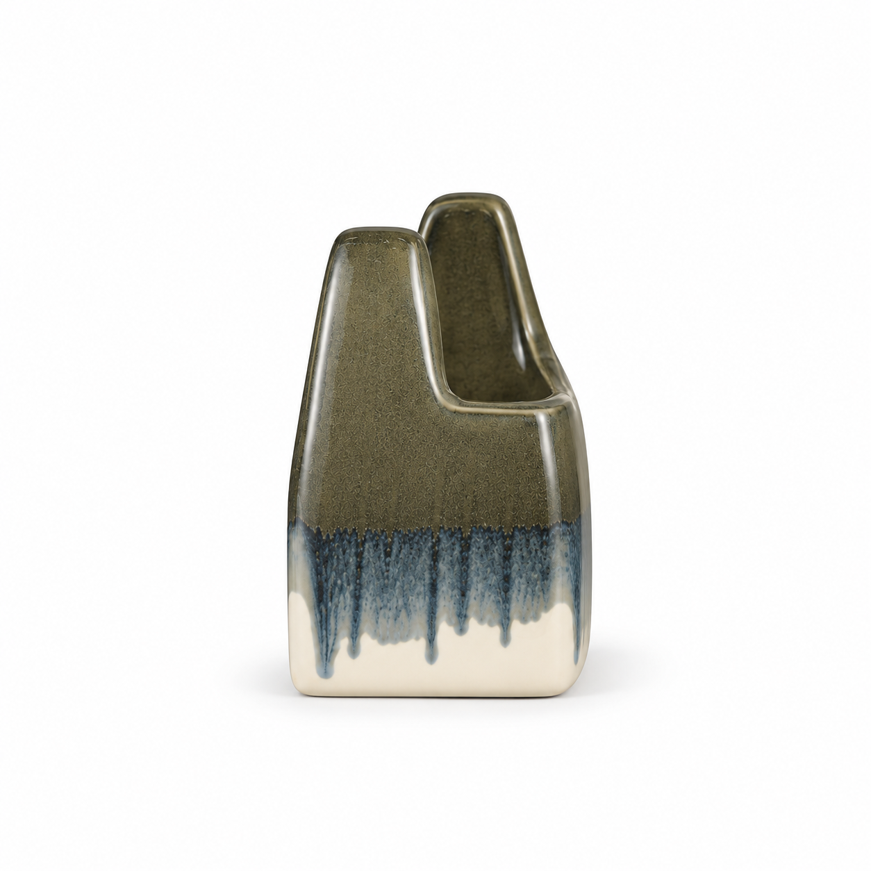 ATW-S252344-B charcoal drip basket-form stoneware floral vessel left side view on white background
