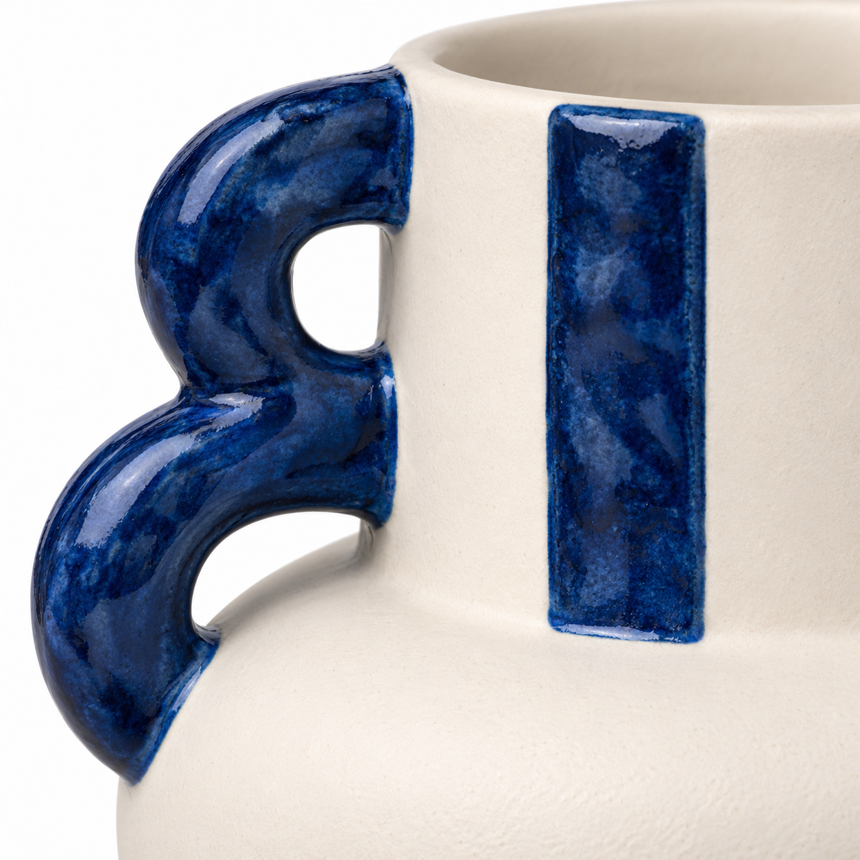 Cream & Cobalt Double-Loop Ceramic Floral Vessel