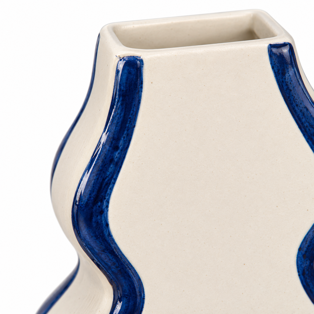 Tall Sculptural Wave Cream & Cobalt Ceramic Floral Vessel