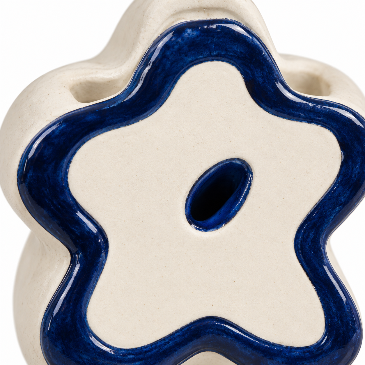 Cream & Cobalt Star-Form Ceramic Floral Vessel