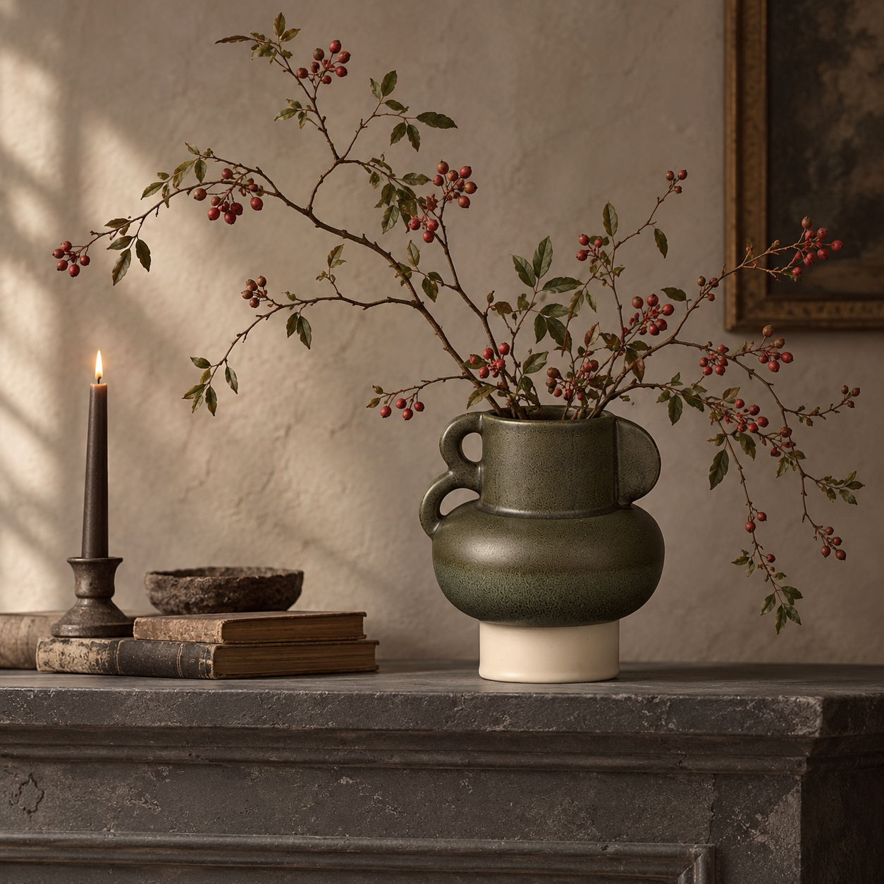 Charcoal Drip Double-Loop Ceramic Floral Vessel