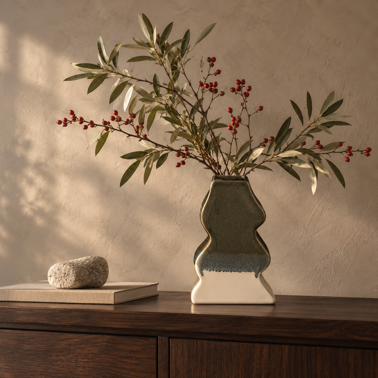 Tall Sculptural Wave Charcoal Drip Ceramic Floral Vessel