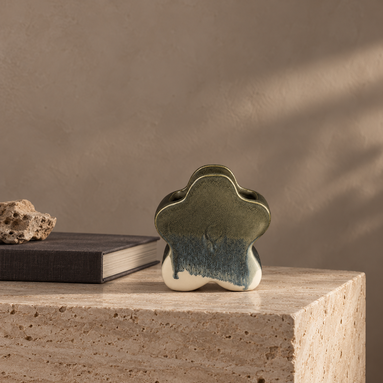 Charcoal Drip Star-Form Ceramic Floral Vessel
