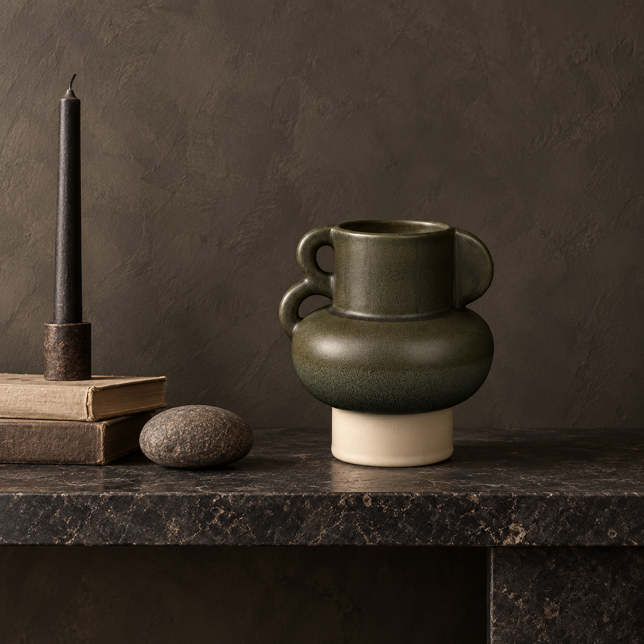 Charcoal Drip Double-Loop Ceramic Floral Vessel