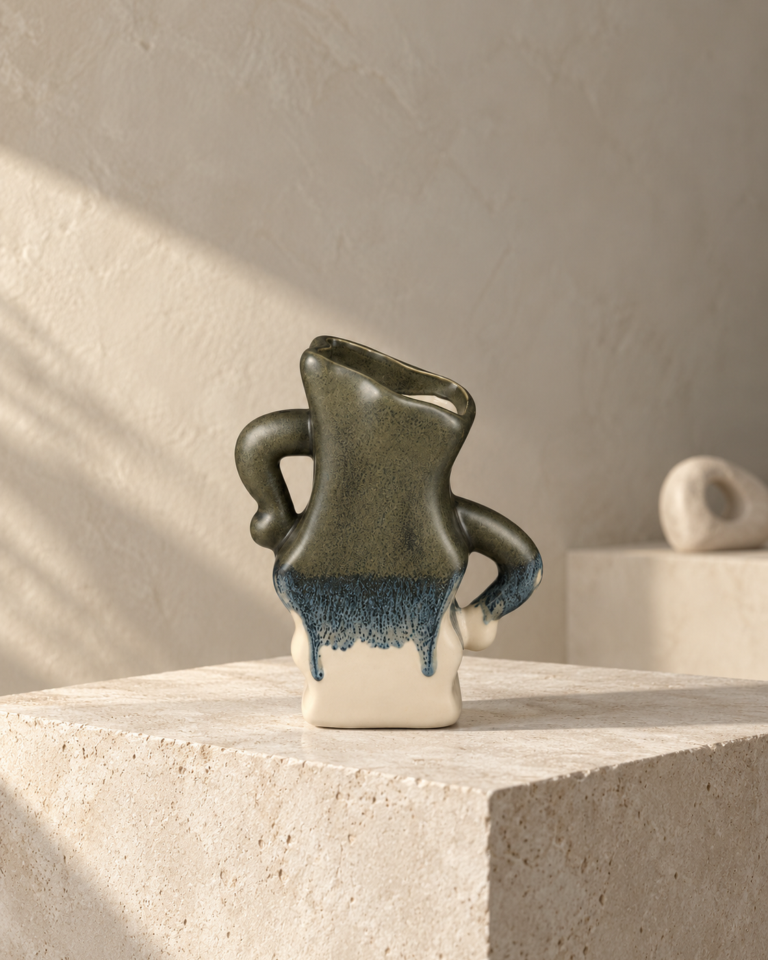 ATW-S252342-B sculptural wave charcoal drip stoneware floral vessel empty in styled interior