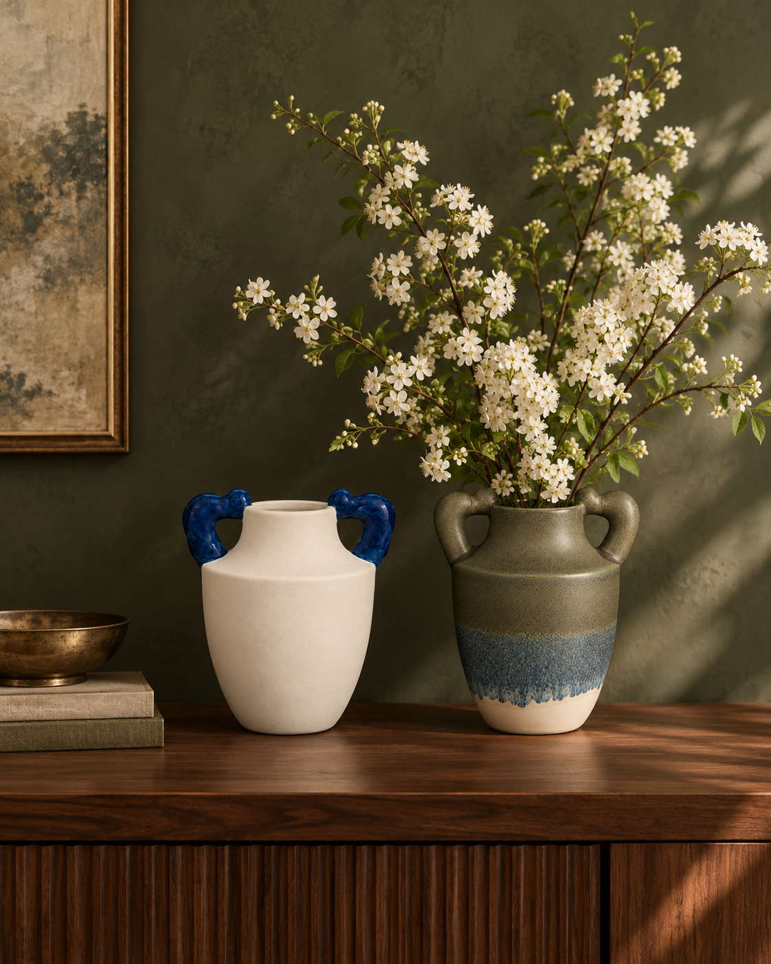 ATW-S252340-B paired A and B ceramic vessels in styled interior