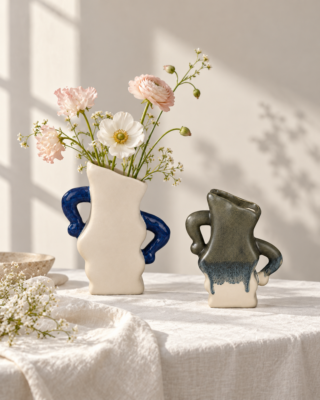 ATW-S252342-A paired A and B ceramic vessels in styled interior