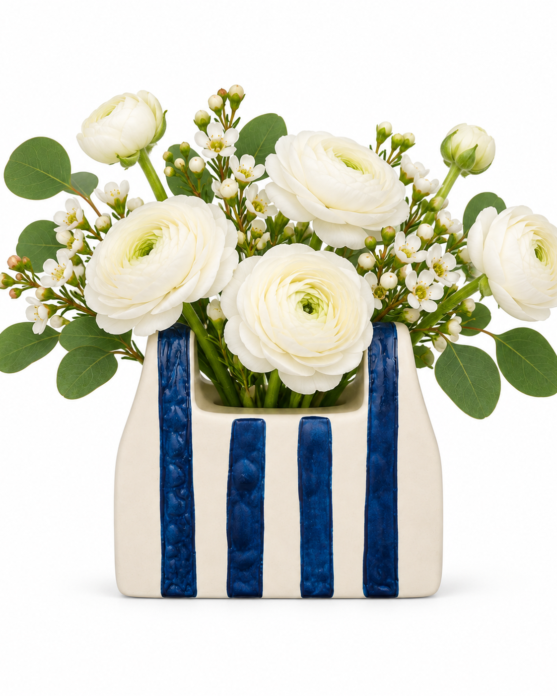 Cobalt-Stripe Basket-Form Ceramic Floral Vessel – ATW-S252344-A – LH Homecraft