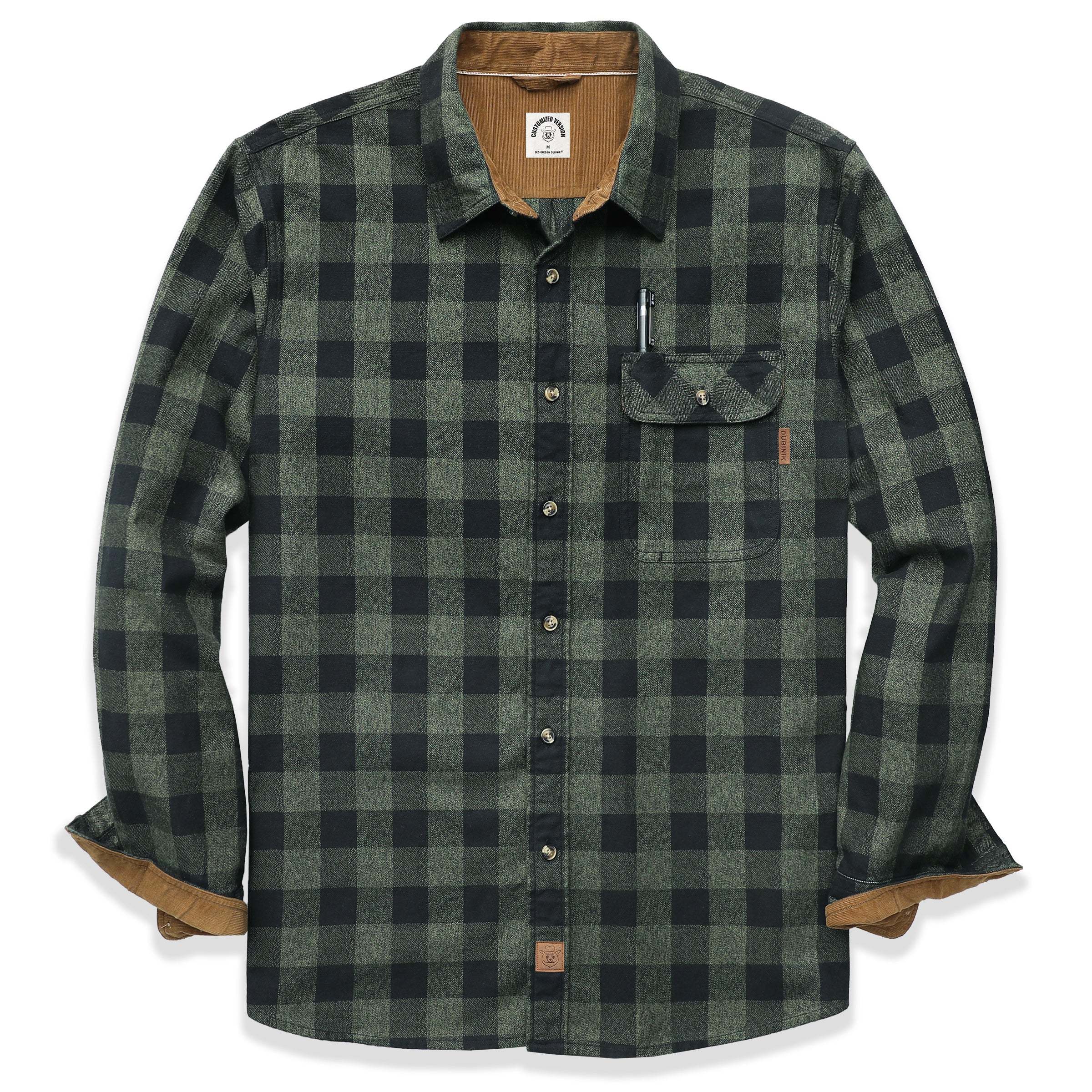 6oz Mens Midweight Green Flannel Shirts Long Sleeve Casual Button Down Brushed 100% Cotton Shirt#10108 Tall size in stock now!