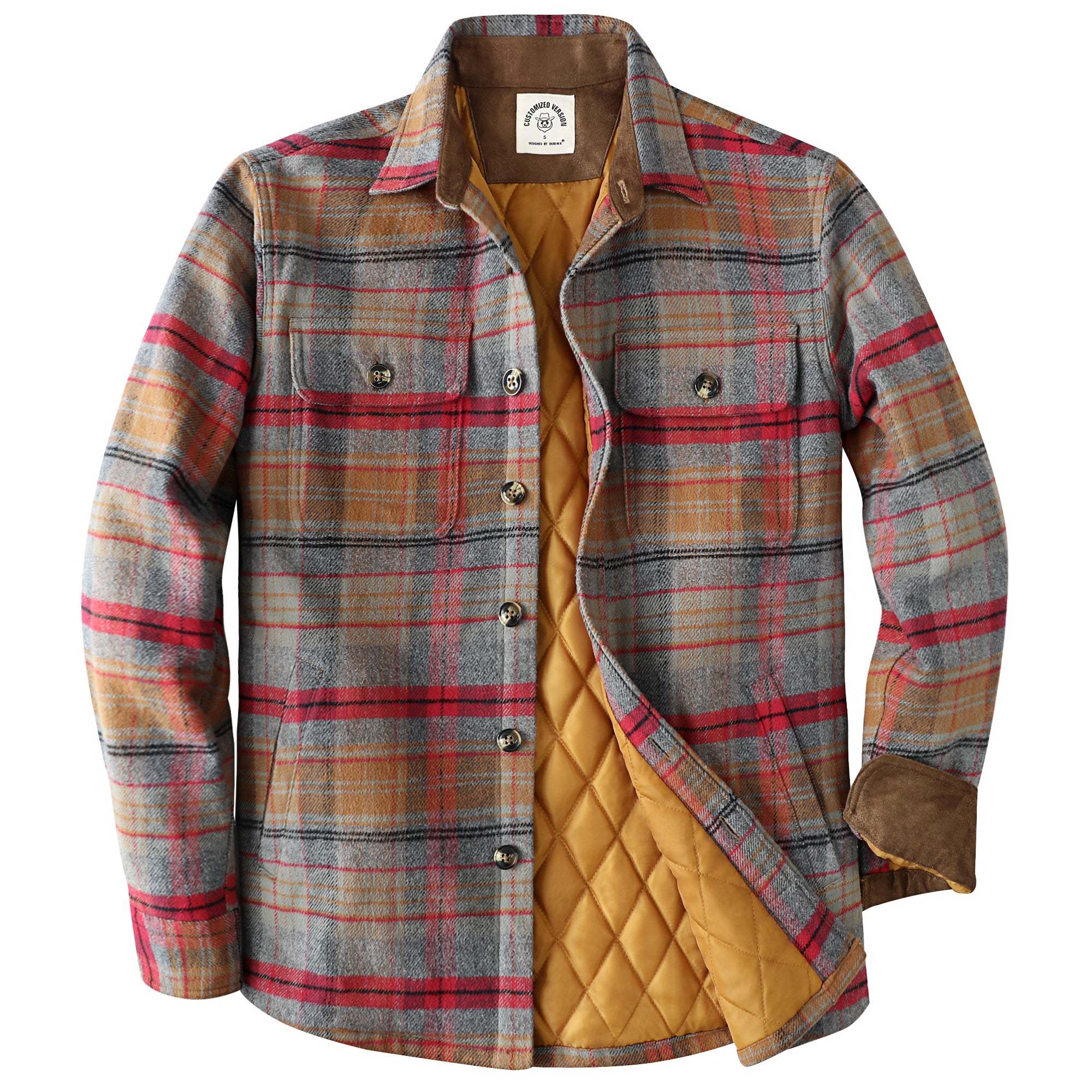 Dubinik? 10.8oz Men's Flannel Shacket Plaid Jacket with Warm Lining Button Up#38402