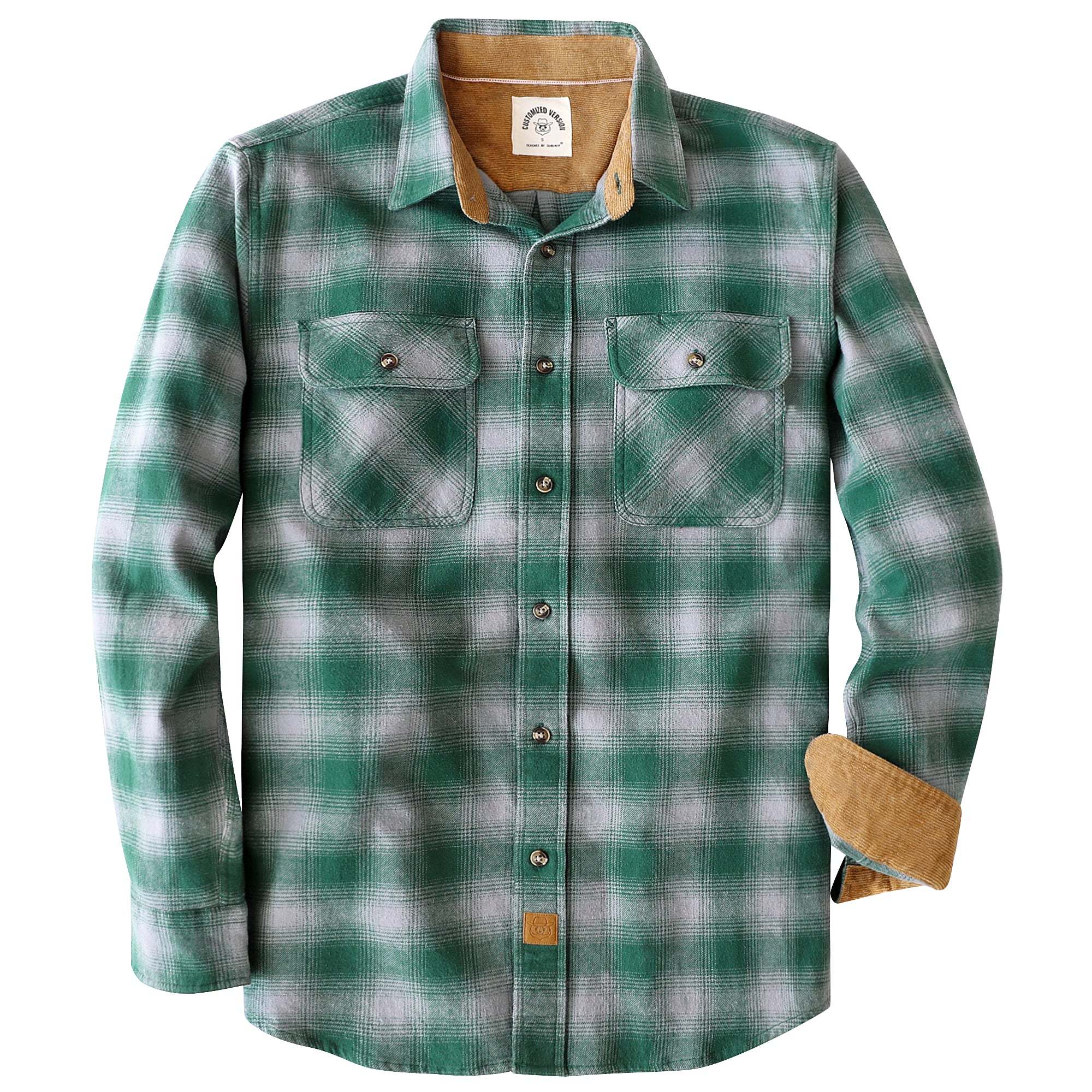 Dubinik? 6oz Mens Green Flannel Shirt Long Sleeve Button Down Plaid All Cotton Soft Brushed Flannel Shirt For Men Utility Casual Shirt #0030024