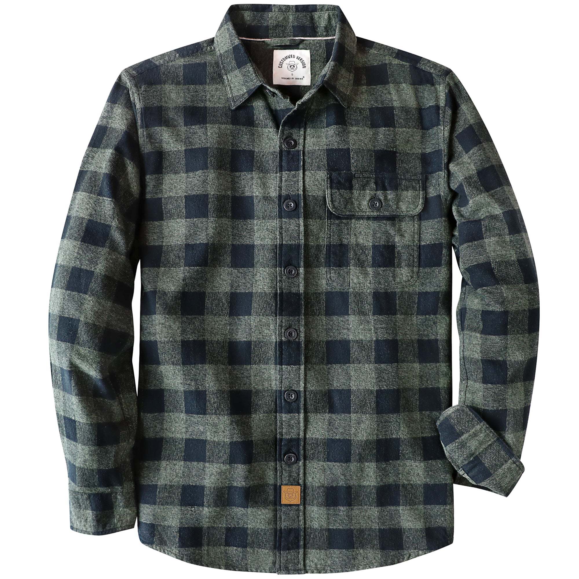 Dubinik? 6oz Mens Long Sleeve Midweight Green Flannel Shirt Warm Casual Soft Cotton Button Down Plaid Shirt #3411