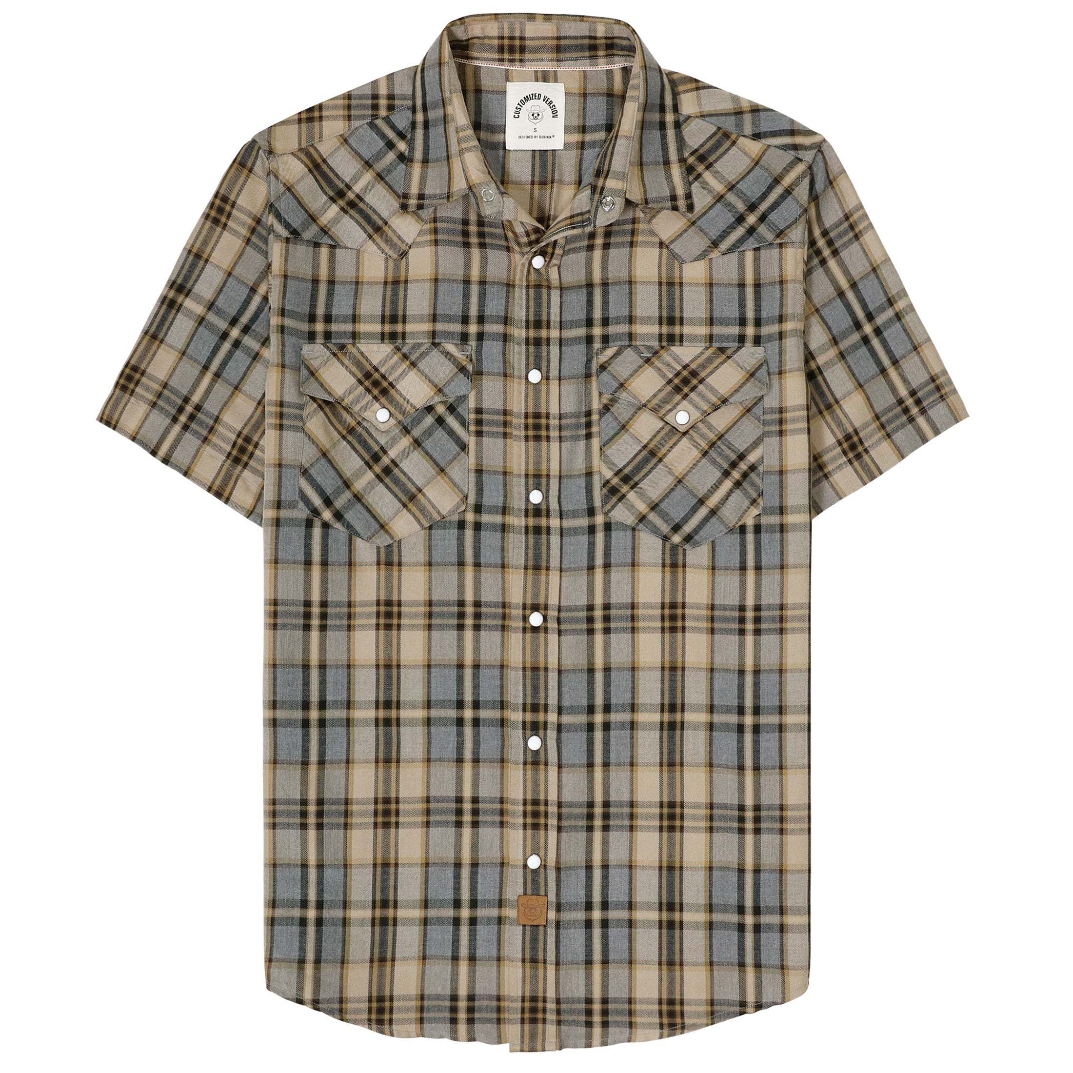 Dubinik?Bamboo Fiber Mens Shirts Short Sleeve Plaid Shirt Men Western Cowboy Pearl Snap Vintage Casual Plaid Shirt #29901