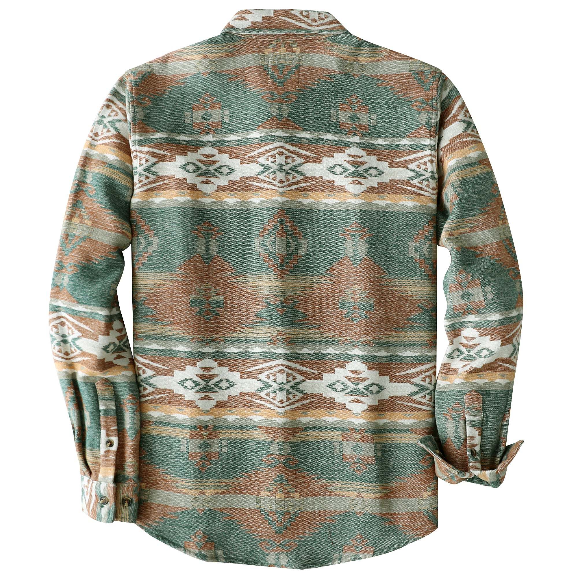 Dubinik? 8.1oz Ultra Heavyweight Mens Aztec Orange Green Flannel Shirt Long Sleeve Button Down All Cotton Soft Brushed Cowboy Utility Casual Shirt Jacket#30027
