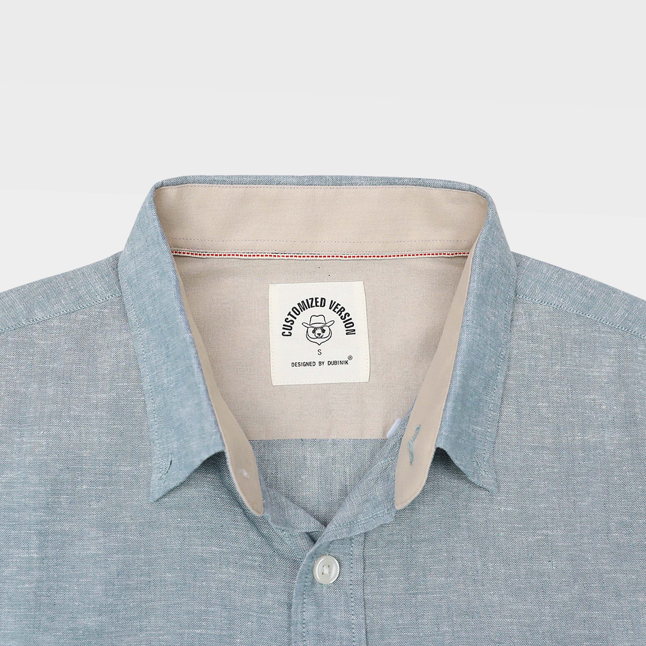 Dubinik Grey and  Blue Mens Short Sleeve Button Down Shirts 100% Cotton Plaid Casual Shirt with Pocket#0114