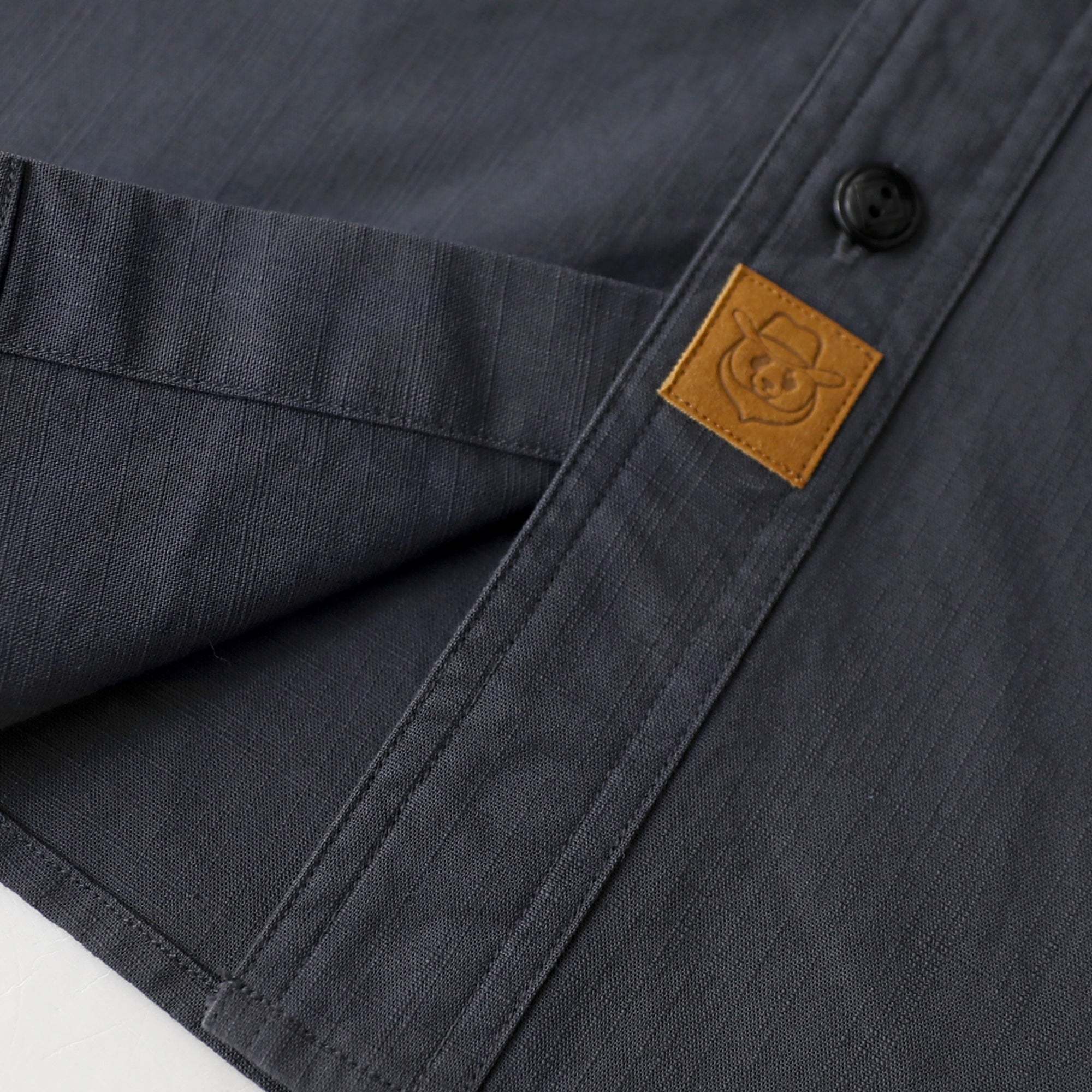 Dubinik? 5.5oz Dark Gray Chambray Long Sleeve Button-Front Closure Pocket Cotton Workshirt#58016