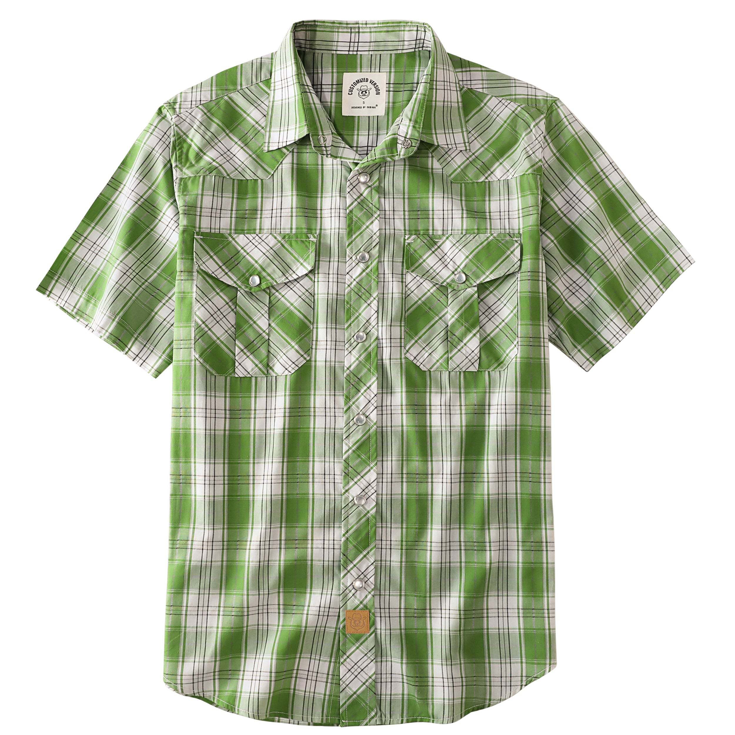 Dubinik? Green Western Short Sleeve Plaid Pearl Snap Shirts for Men Button Up Cowboy Casual Work Shirt#41022