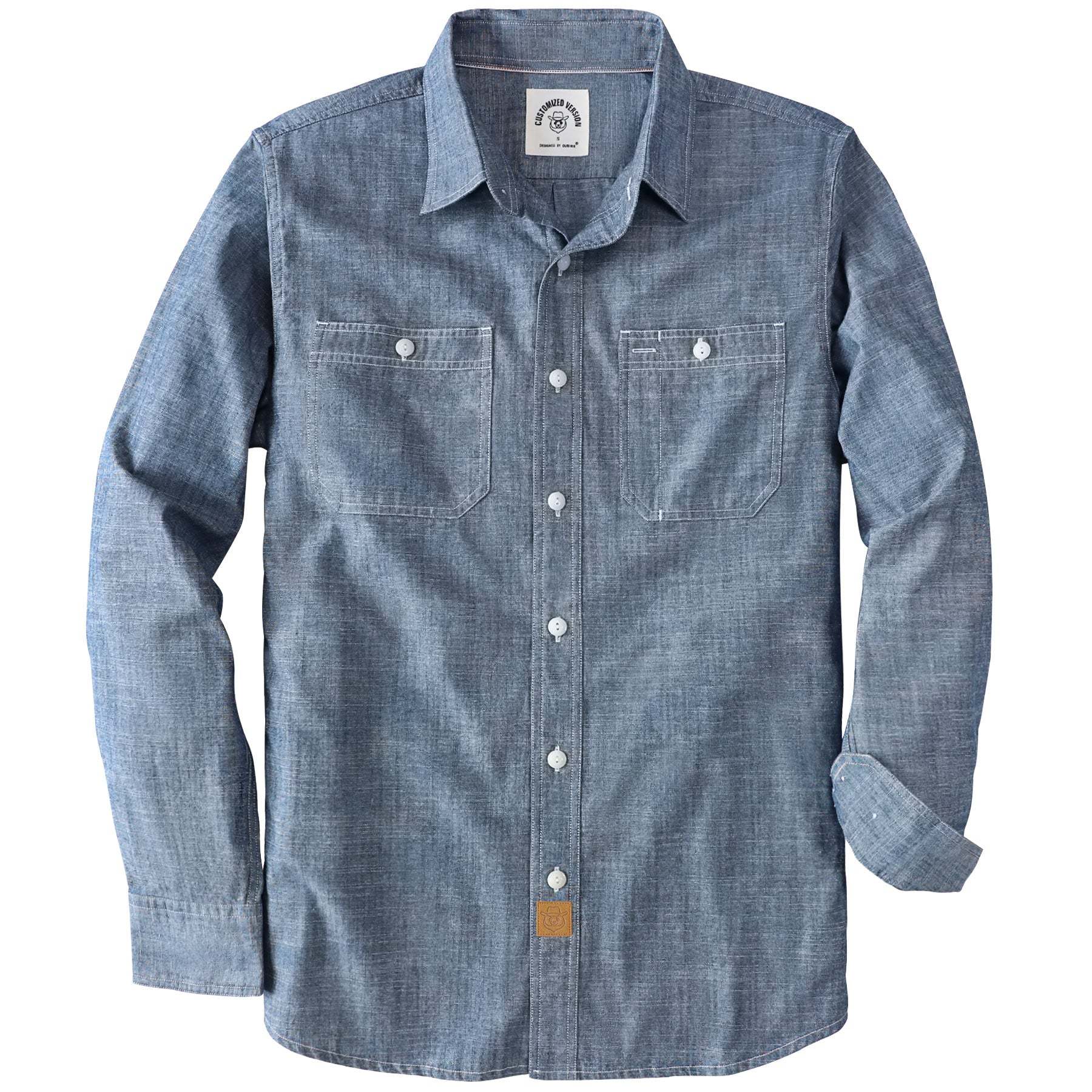 Tall size in stock now! Dubinik? 5.5oz Denim Blue Chambray Long Sleeve Button-Front Closure Pocket Cotton Workshirt#58004