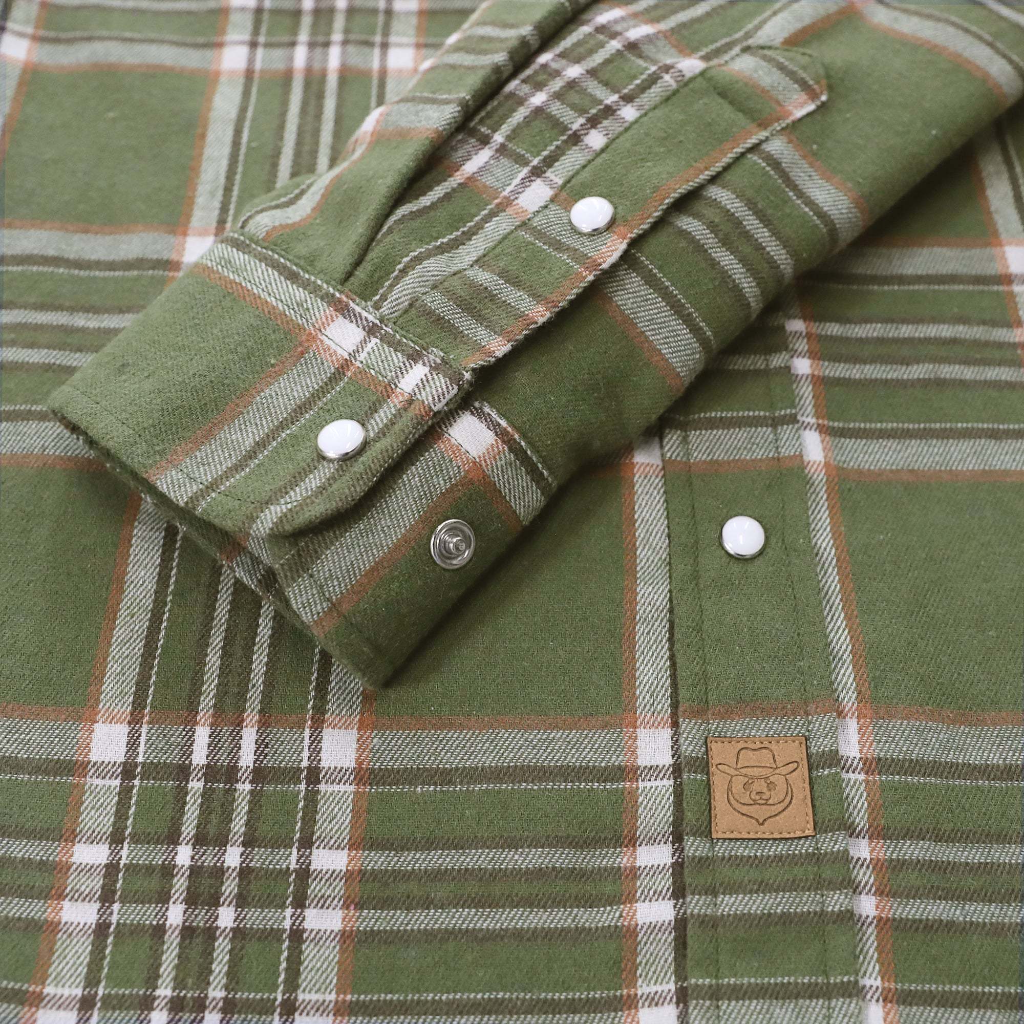 6oz Mens Army Green Flannel Long Sleeve Pearl Snap Buttons Western Cowboy Vintage Casual Shirts #2808