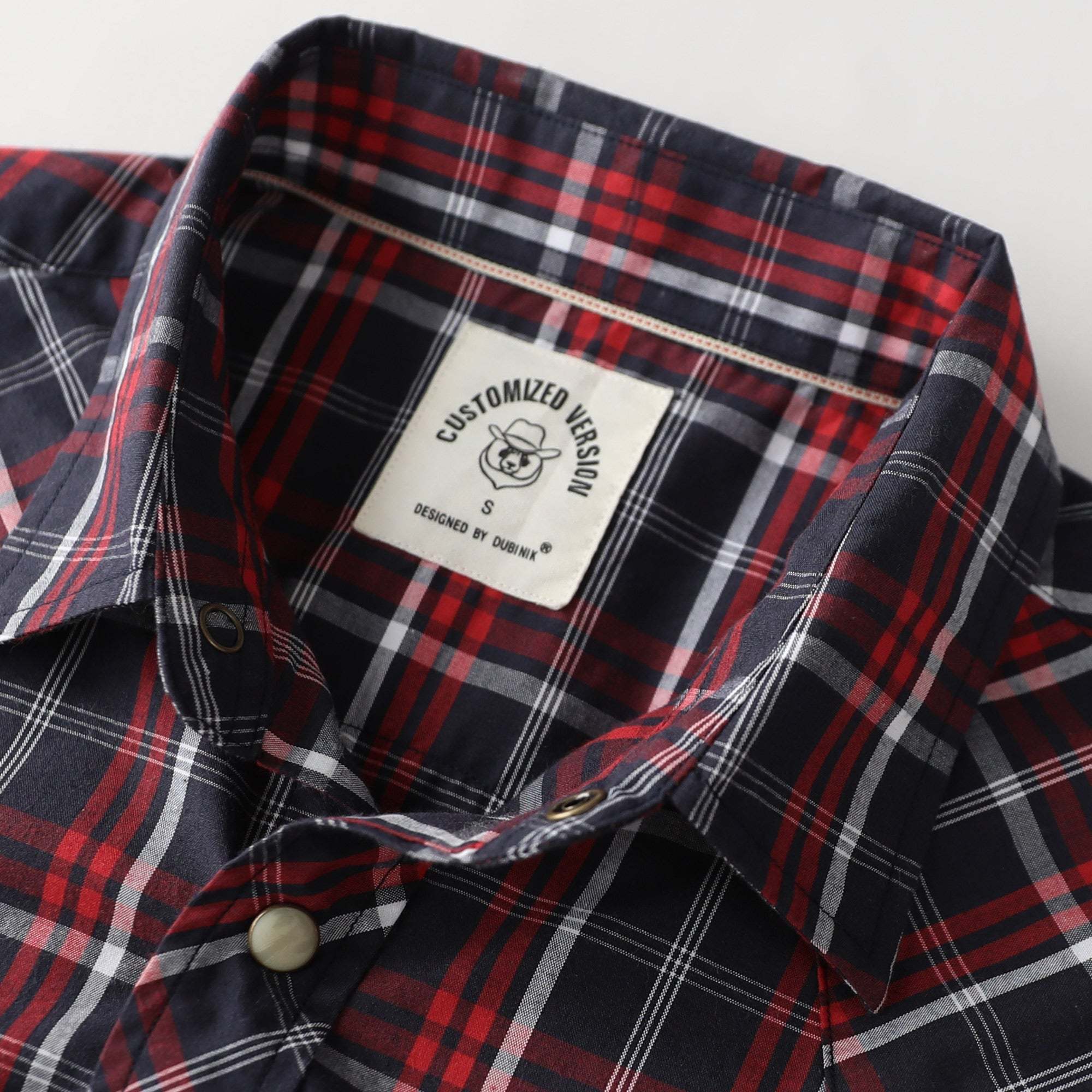 Dubinik? Men's Pearl Snap Sawtooth Pocket Western Plaid Shirt Short Sleeve#47007