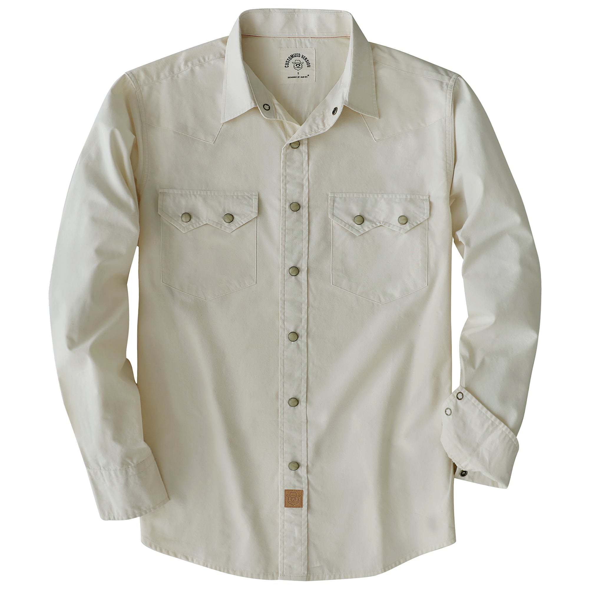 Dubinik? 4.1oz Pearl Snap Solid Beige Shirts For Men Long Sleeve Lightweight Casual Sawtooth Pocket Western Plaid Cowboy Cotton Vintage Work Shirt#48032