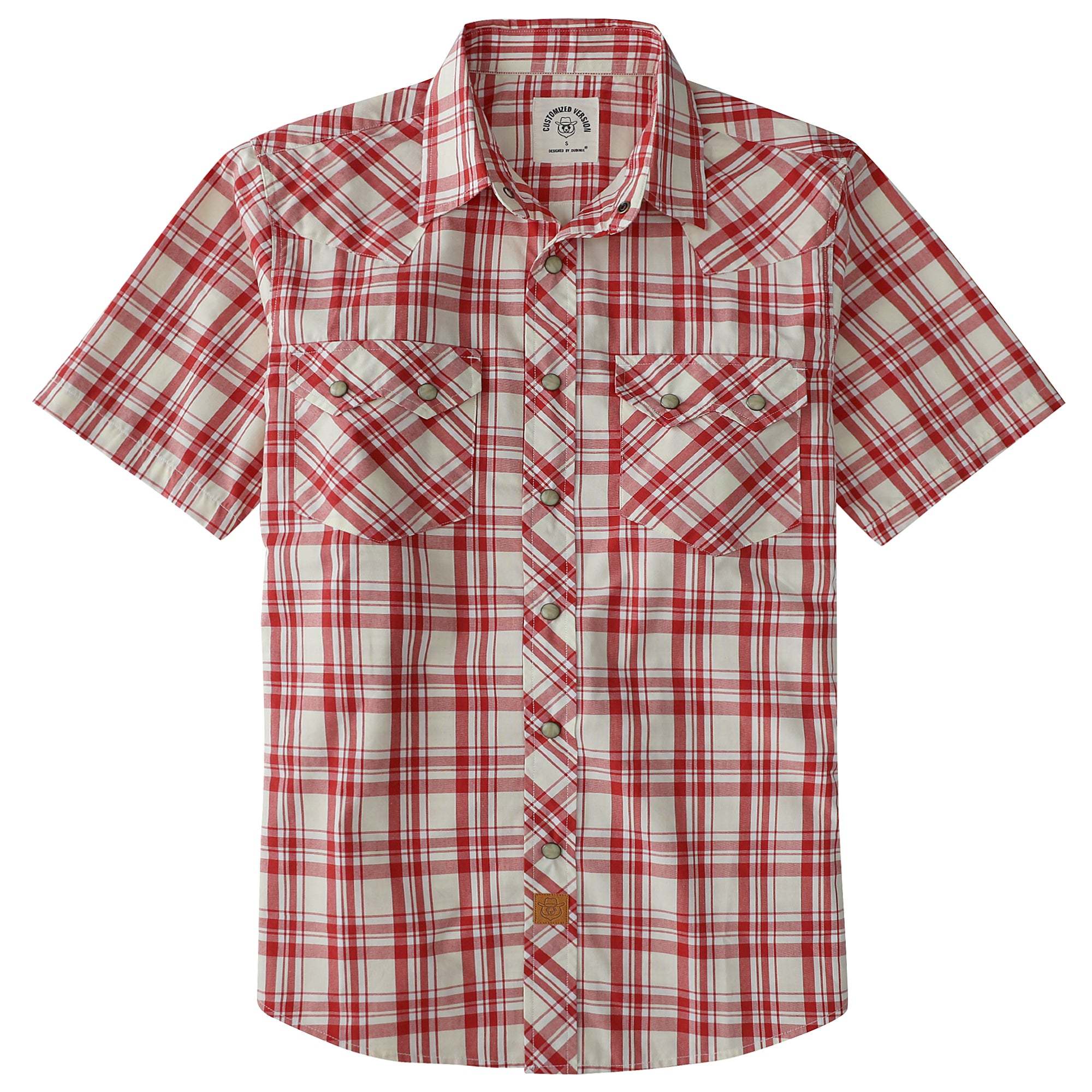 Dubinik? Men's Pearl Snap Sawtooth Pocket Western Plaid Shirt Short Sleeve#47005