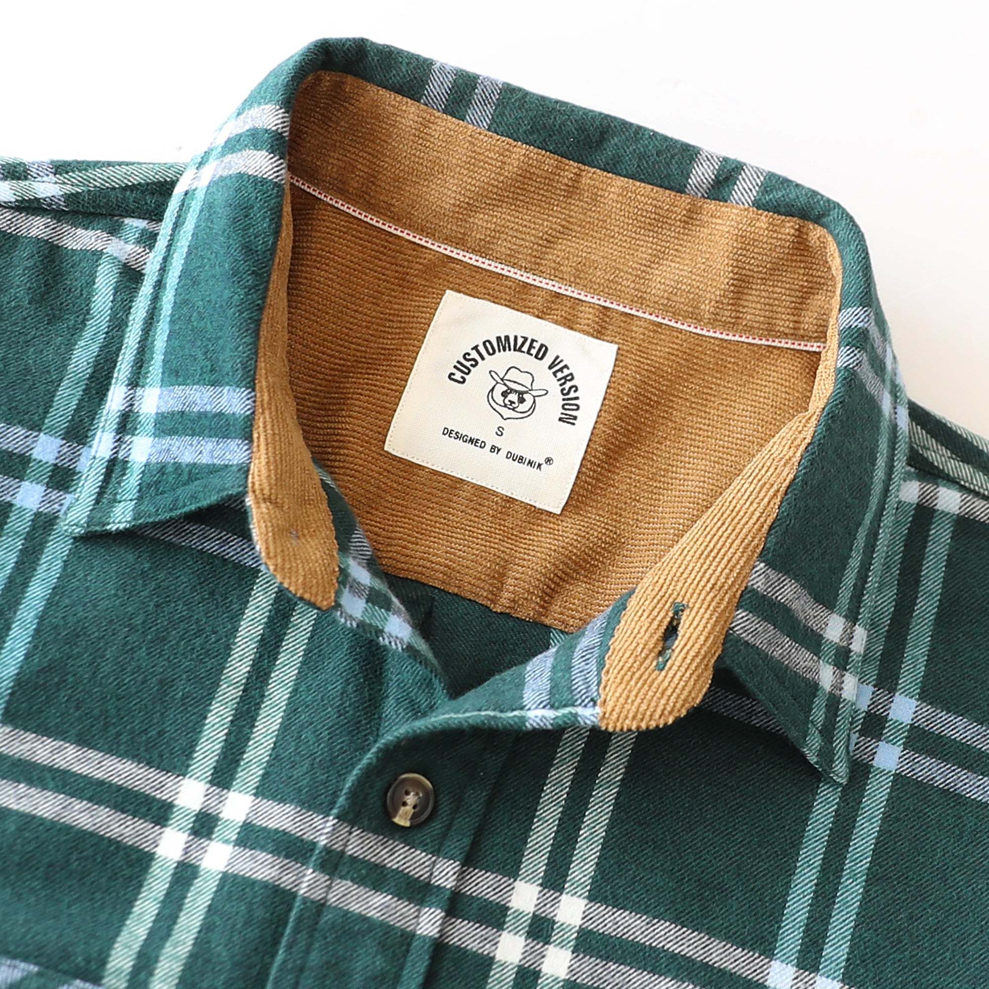 Dubinik? 6oz Mens Green Flannel Shirt Long Sleeve Button Down Plaid All Cotton Soft Brushed Flannel Shirt For Men Utility Casual Shirt #0030018