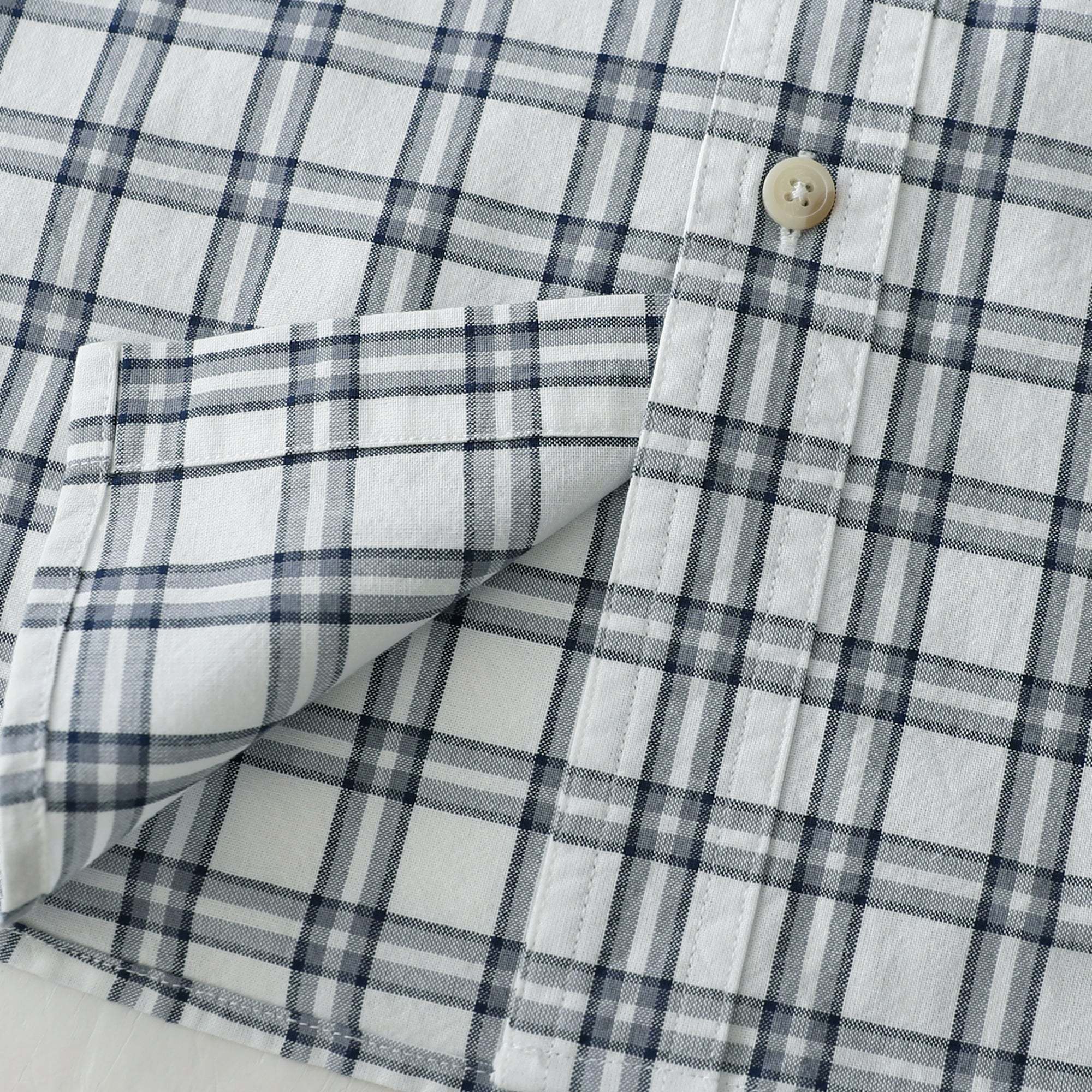 Dubinik? 4.6oz Mens Lightweight Pure Cotton Long Sleeve Button Down Plaid Shirt#101814
