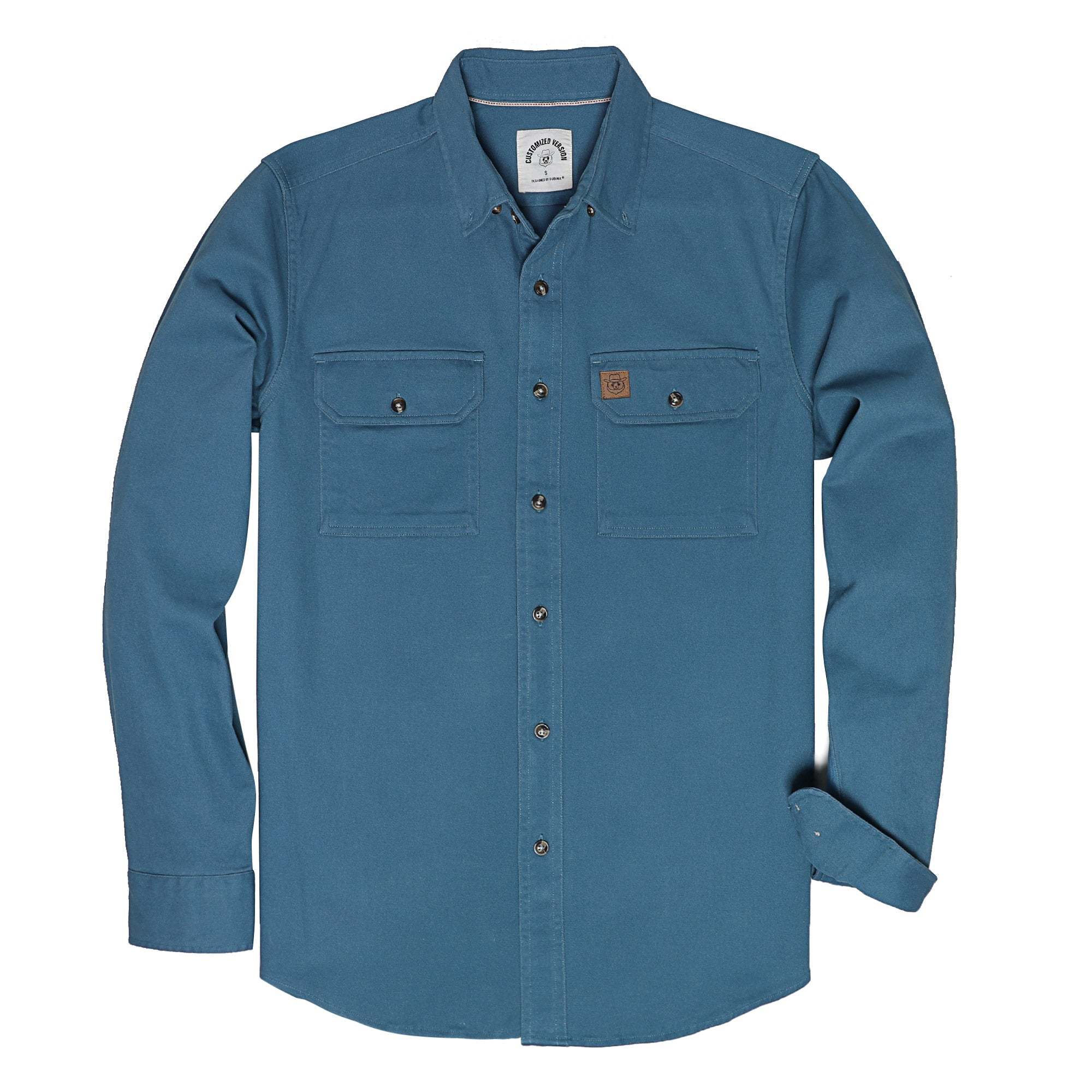 8oz Men's Navy blue Solid 100% cotton outdoor casual workwear pocket vintage shirt #1506