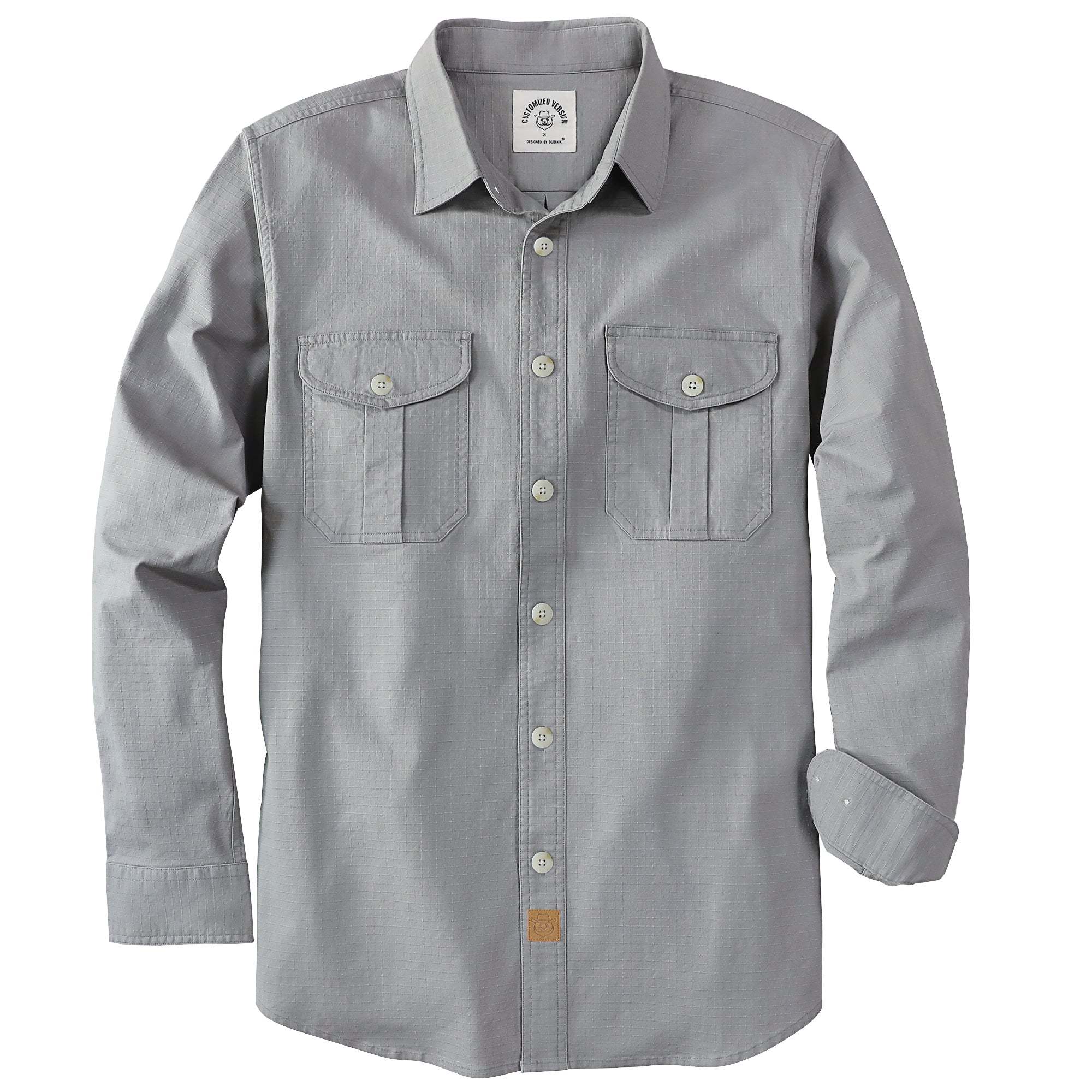 Dubinik? 6.5oz Mens Button Up Shirts Long Sleeve Casual Dark Gray Solid Shirts for Men Two Pocket Regular Fit Comfortable with Stretch Shirt#0056005