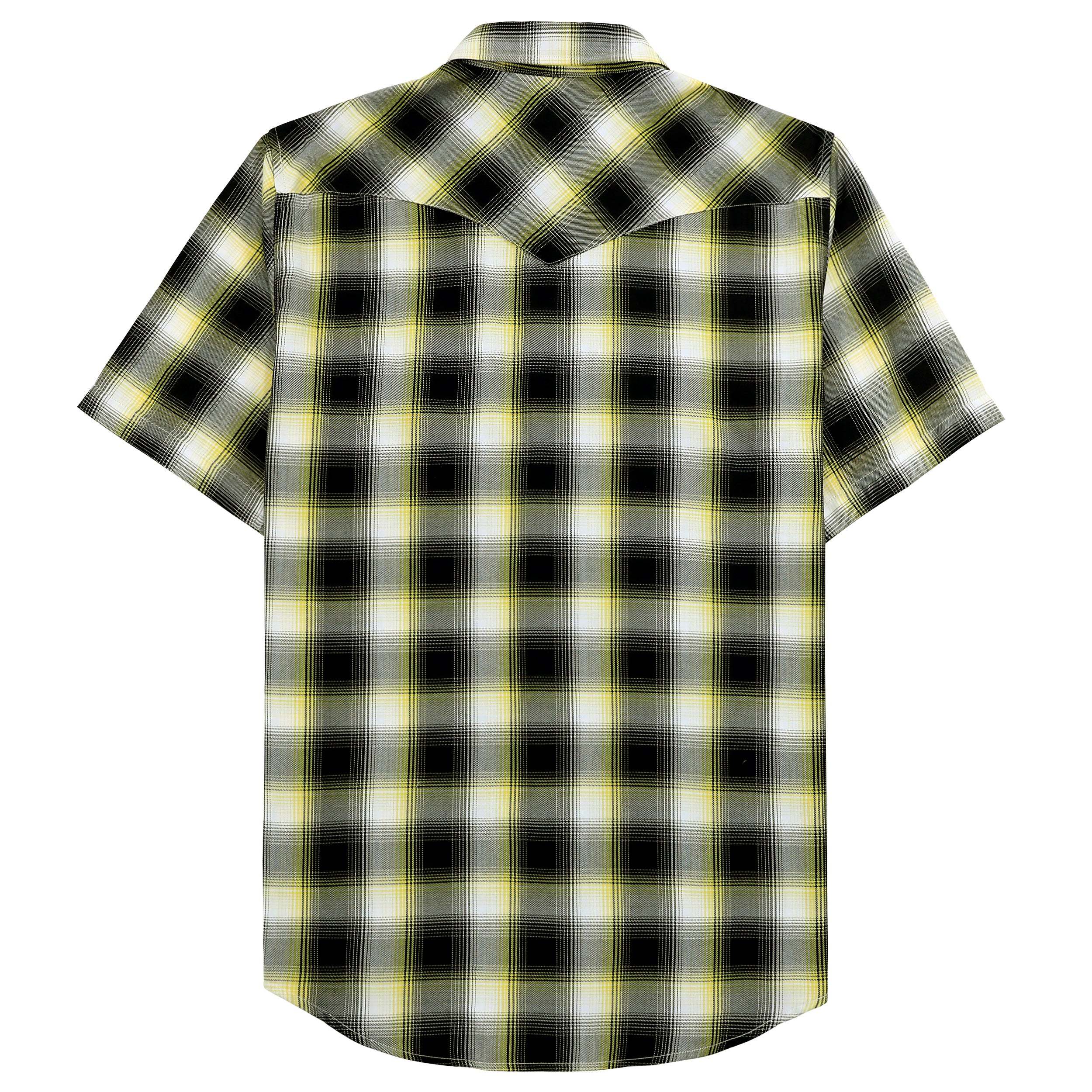 Dubinik?Bamboo Fiber Mens Shirts Short Sleeve Plaid Shirt Men Western Cowboy Pearl Snap Vintage Casual Plaid Shirt #2912