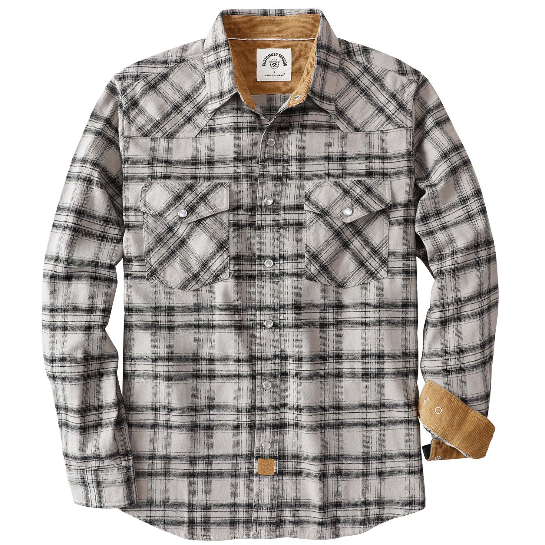 Dubinik? 6oz Men's Long Sleeve Pearl Snap Midweight Flannel Casual Western Cowboy Plaid Shirts 100% Cotton#36002