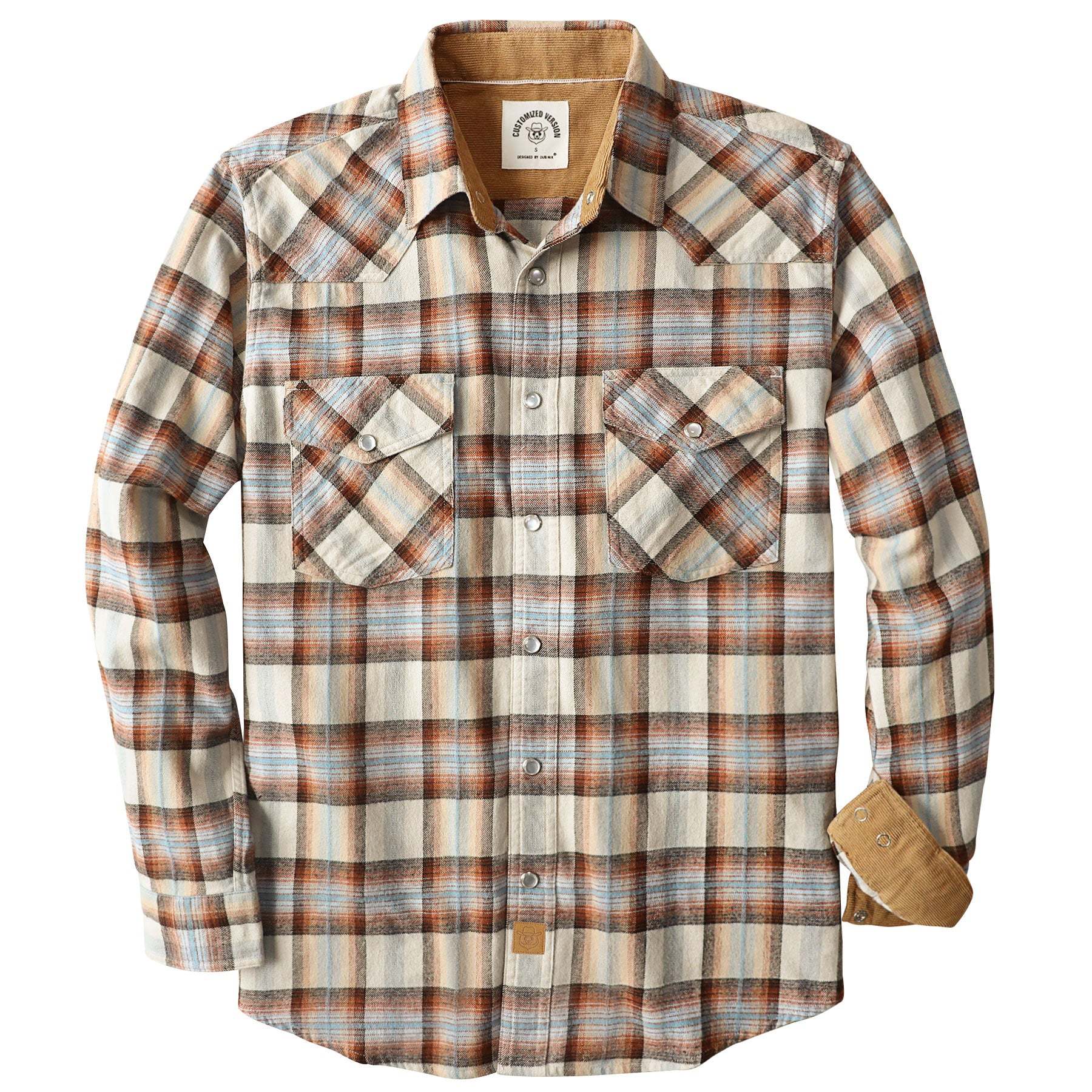 Dubinik? 6oz Men's Long Sleeve Pearl Snap Midweight Flannel Casual Western Cowboy Plaid Shirts 100% Cotton#36019