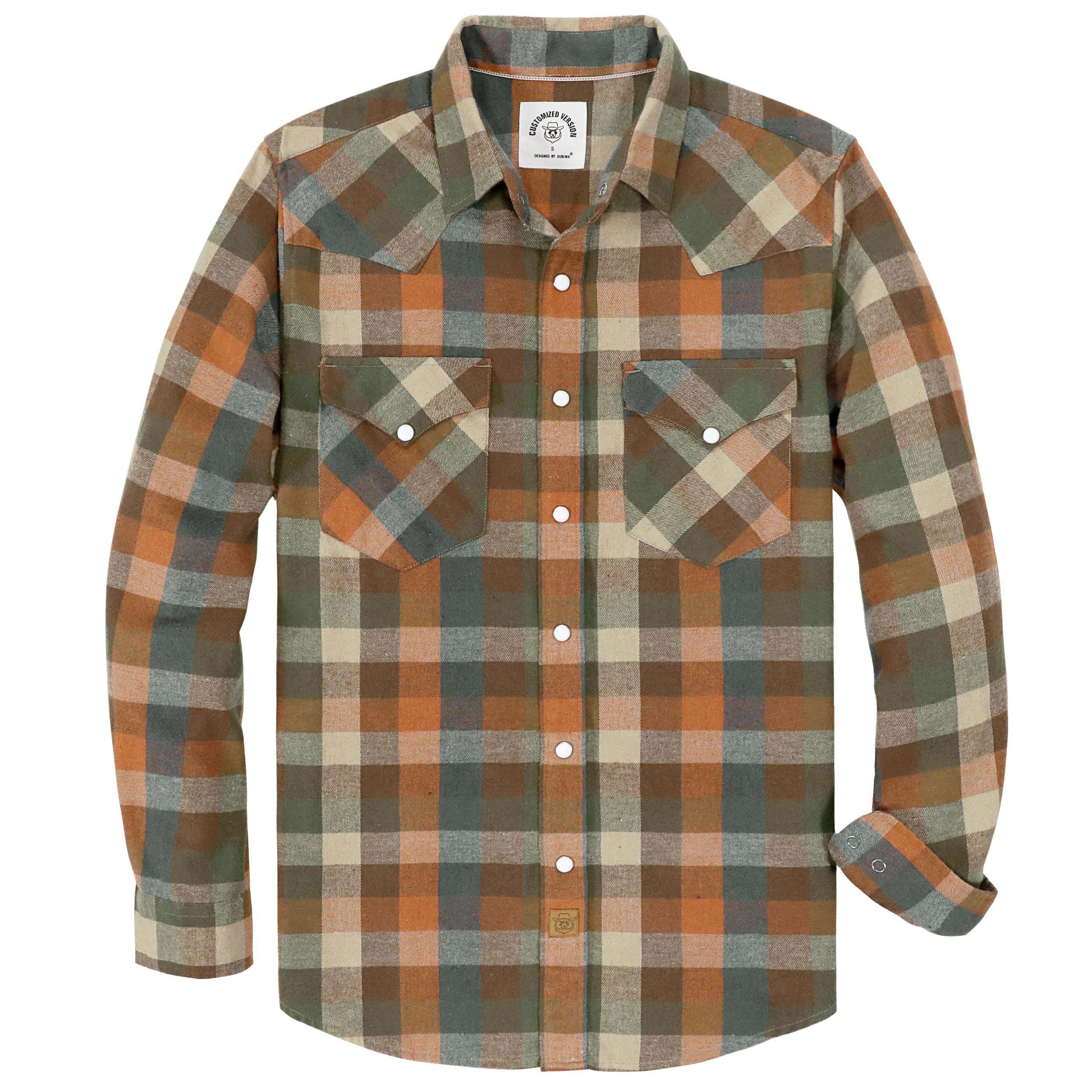 Tall size in stock now! Dubinik? 6oz Flannel Shirt For Men Western Cowboy Pearl Snap Shirts For Men Long Sleeve Vintage Buttons Down Plaid Shirt #28702
