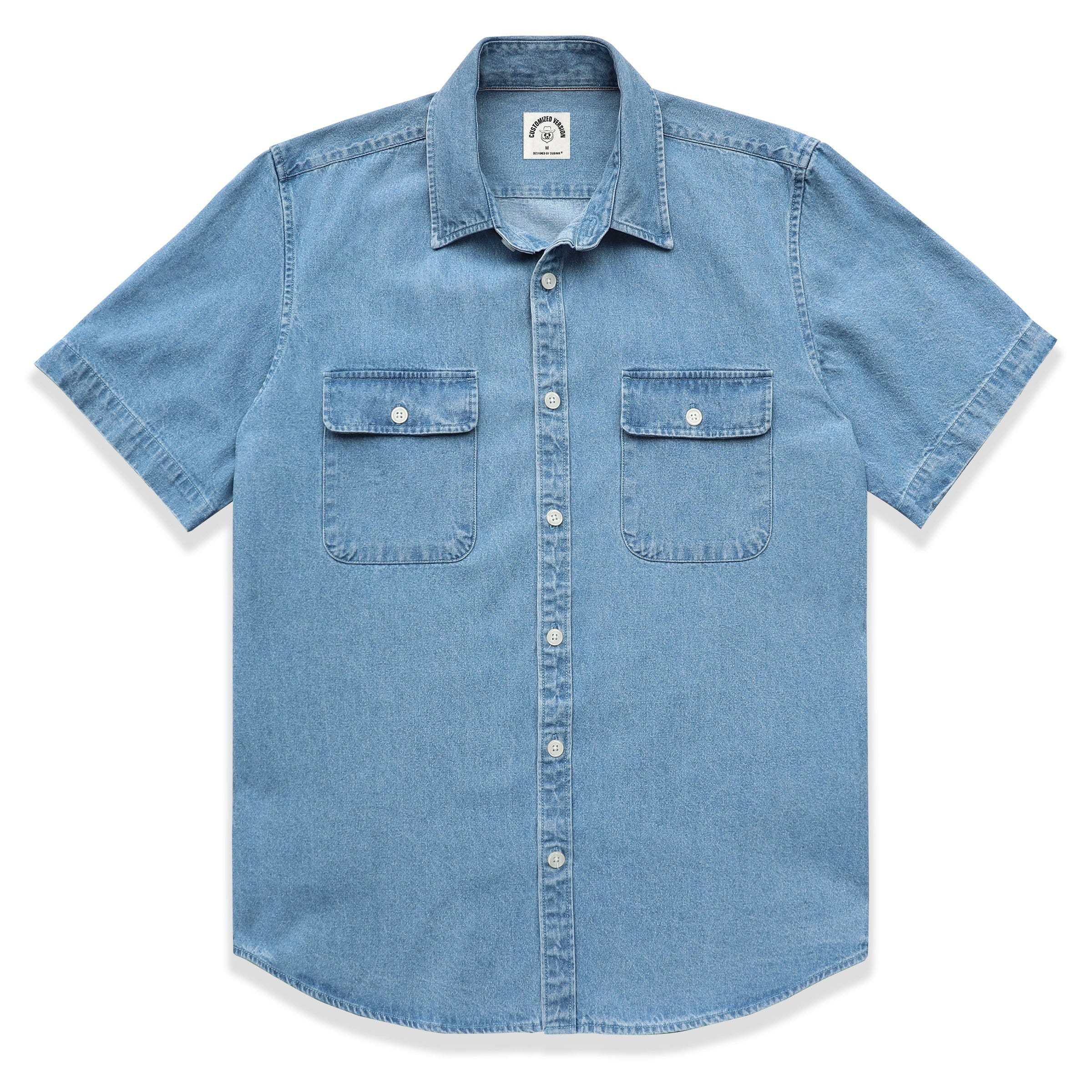 Men's cotton short-sleeved denim shirt #5501